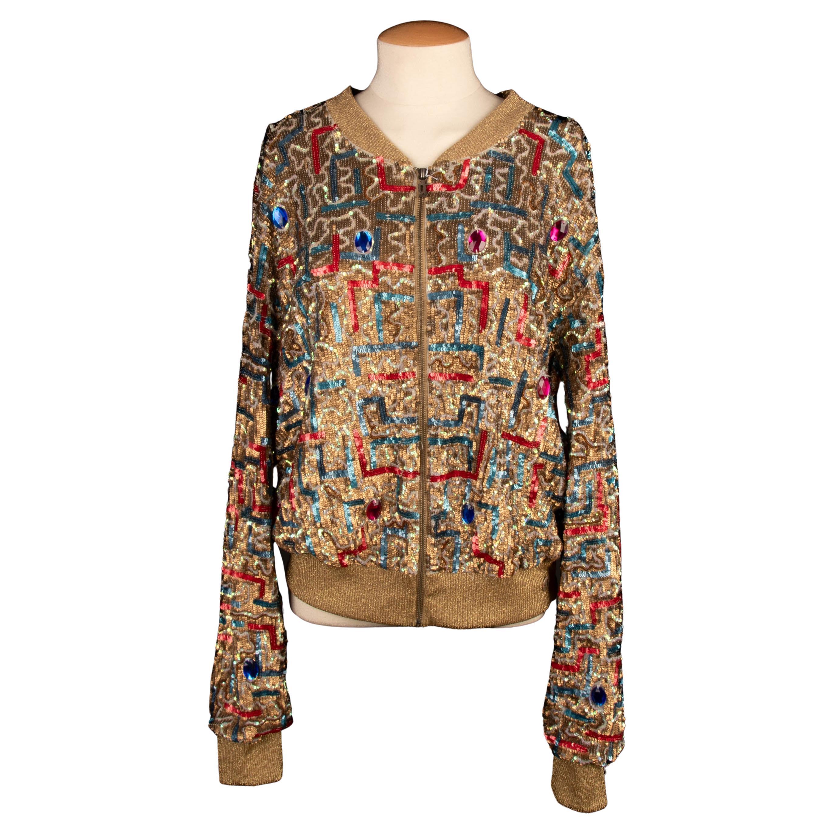 John Galliano Bombers Style Jacket in Tulle Embroidered with Sequins
