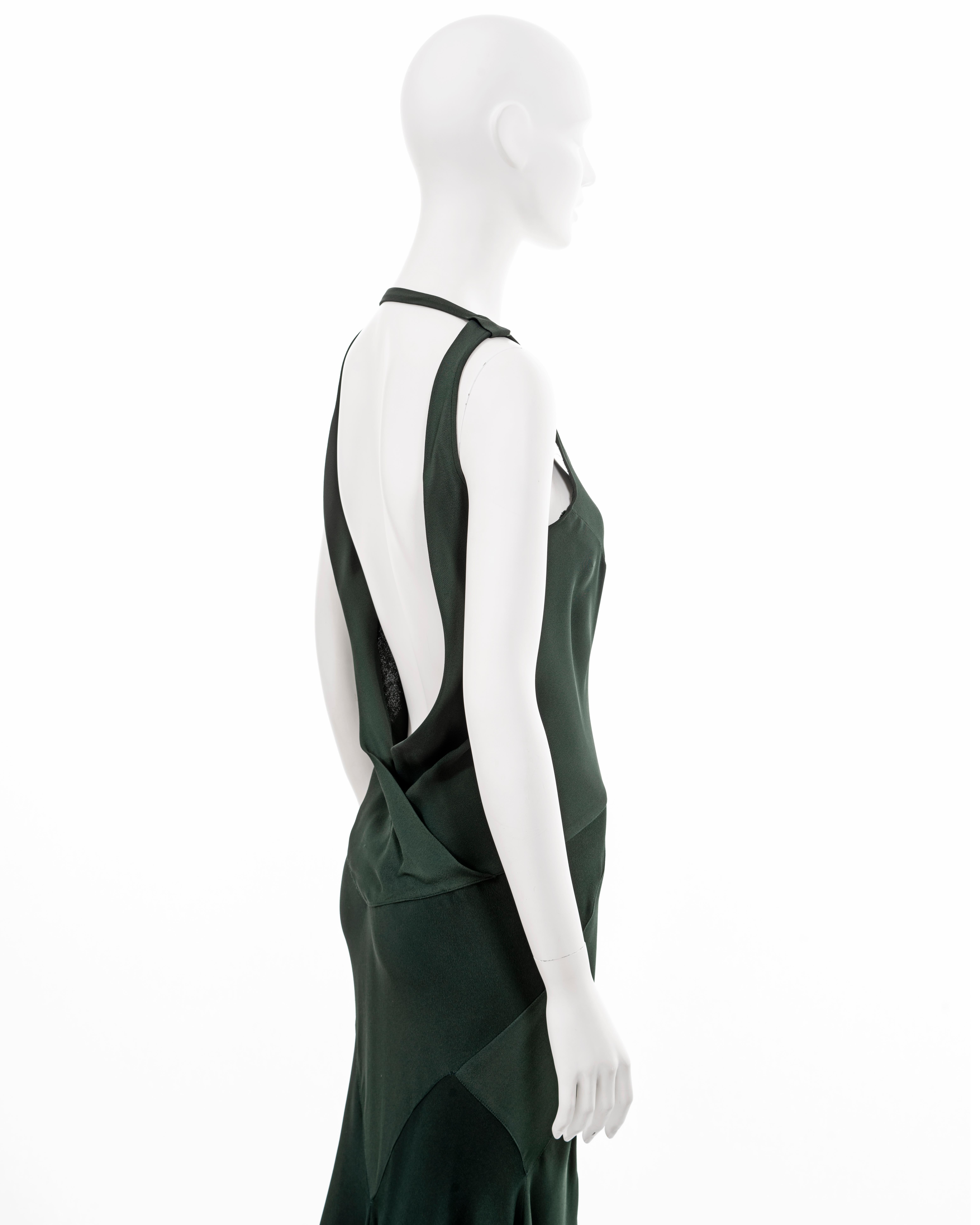John Galliano, robe du soir en crêpe coupé en biais, vert bouteille, fw 1988 en vente 6