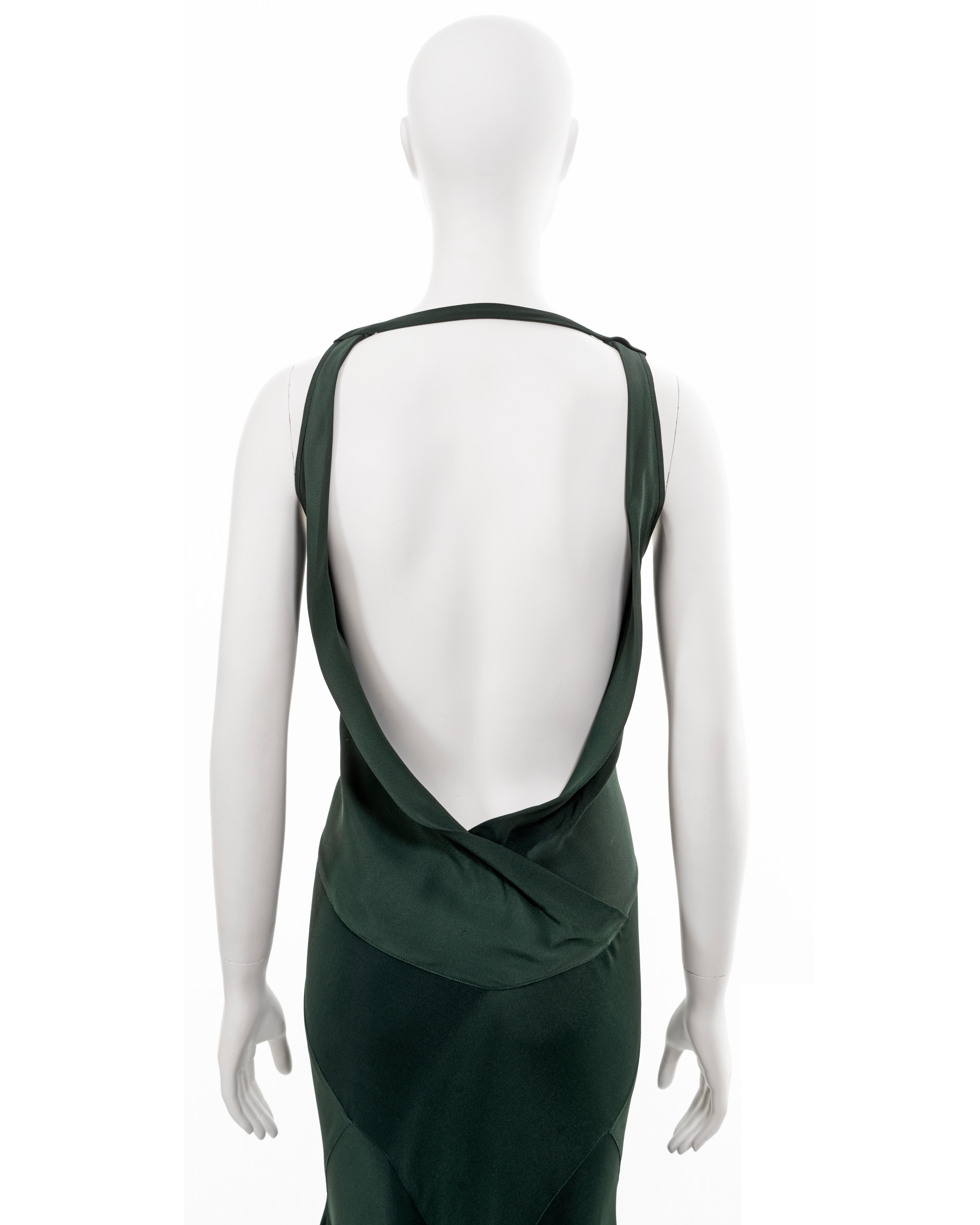 John Galliano, robe du soir en crêpe coupé en biais, vert bouteille, fw 1988 en vente 7
