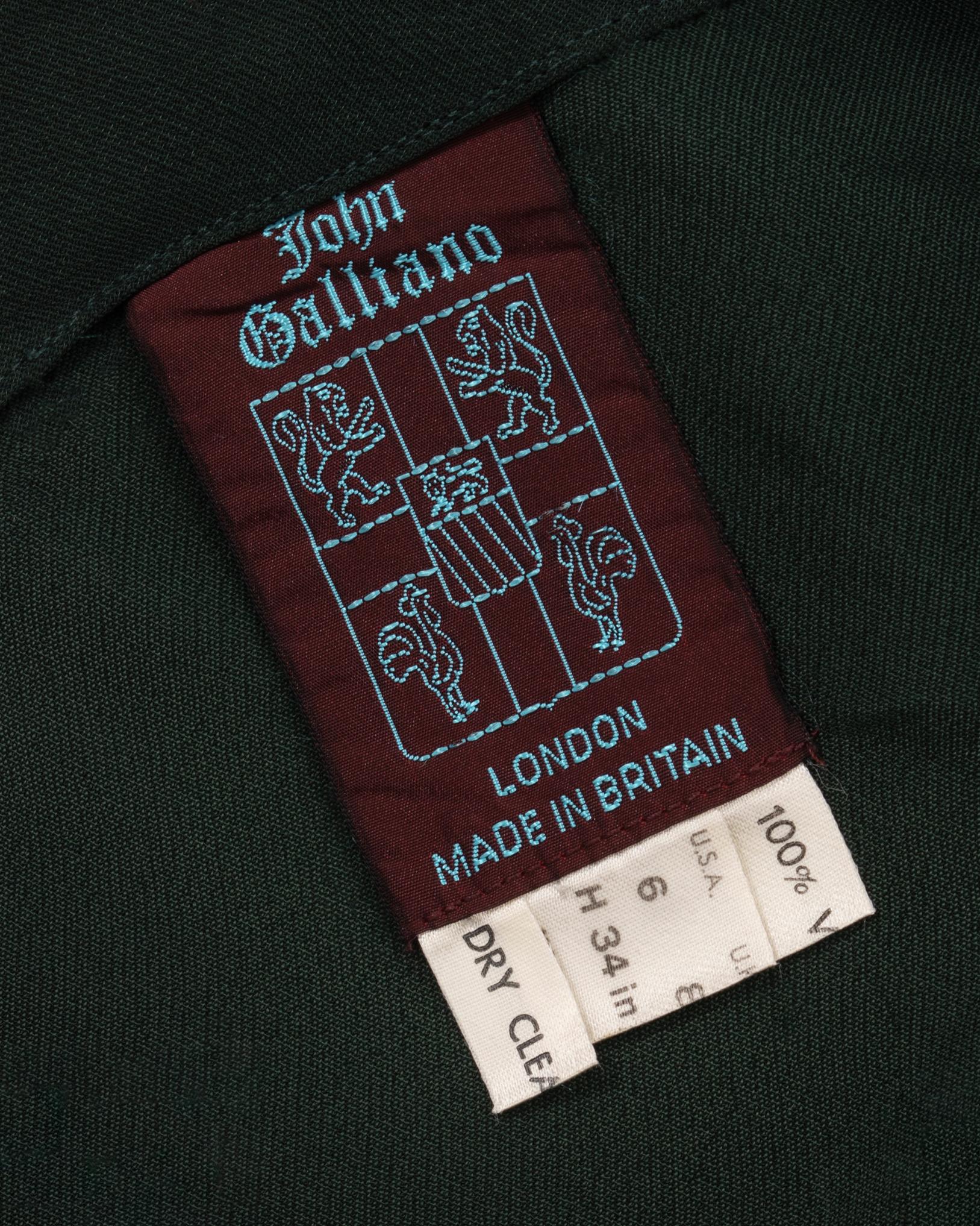 John Galliano, robe du soir en crêpe coupé en biais, vert bouteille, fw 1988 en vente 9