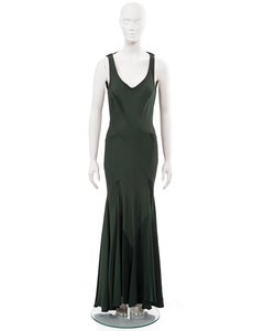 John Galliano bottle green bias-cut crêpe evening dress, fw 1988