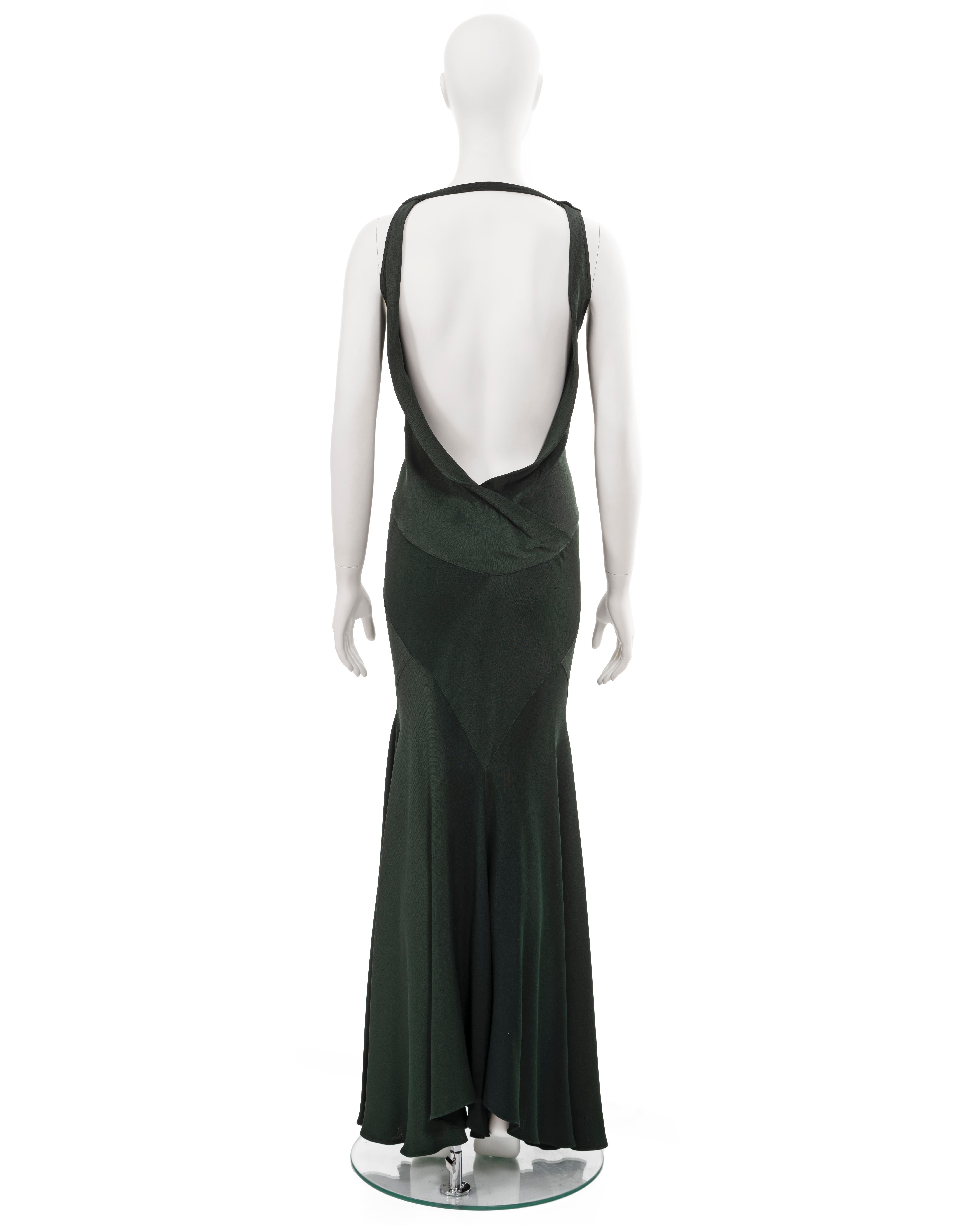John Galliano bottle green bias-cut crêpe evening dress, fw 1988 In Good Condition For Sale In London, GB