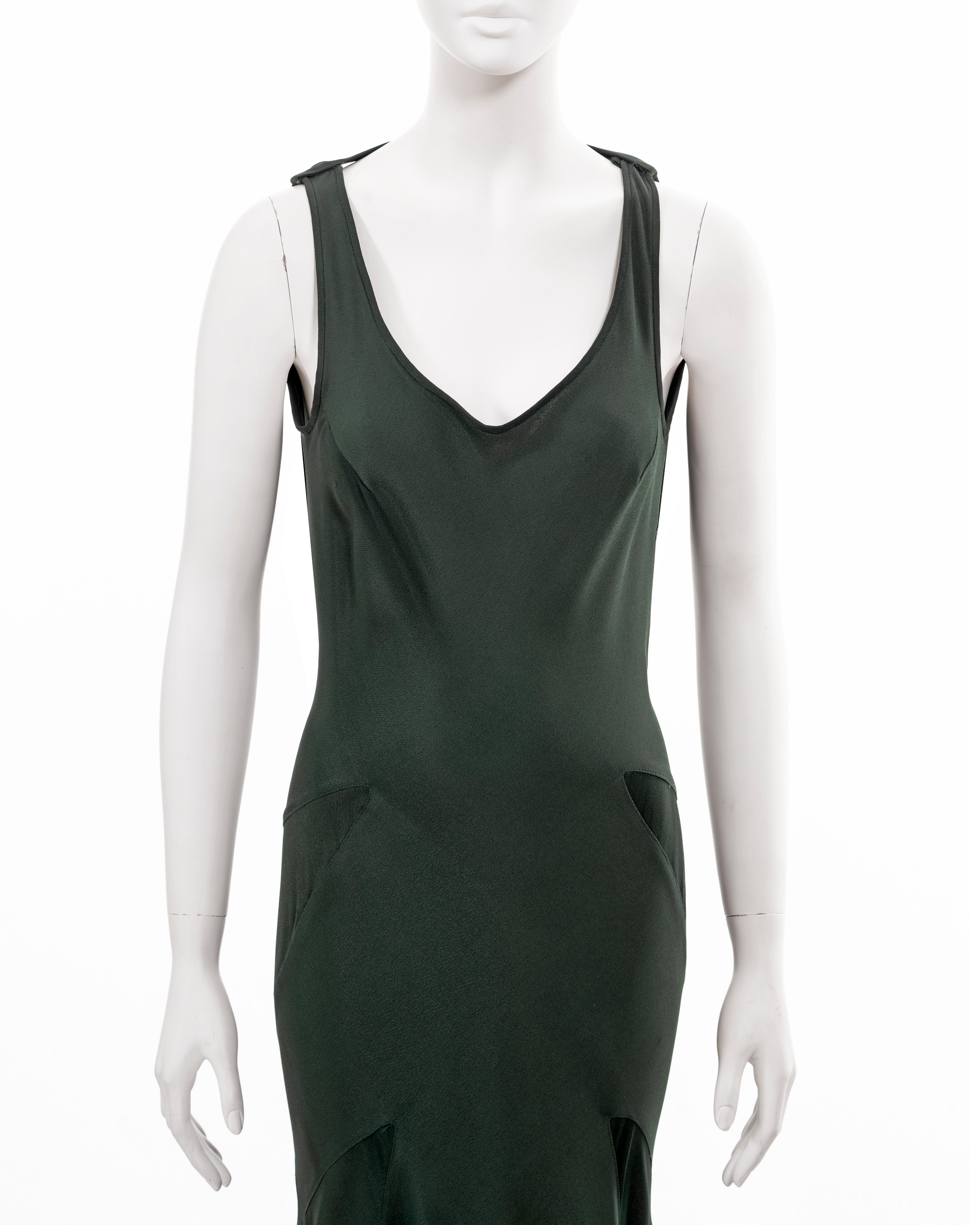 John Galliano, robe du soir en crêpe coupé en biais, vert bouteille, fw 1988 en vente 2