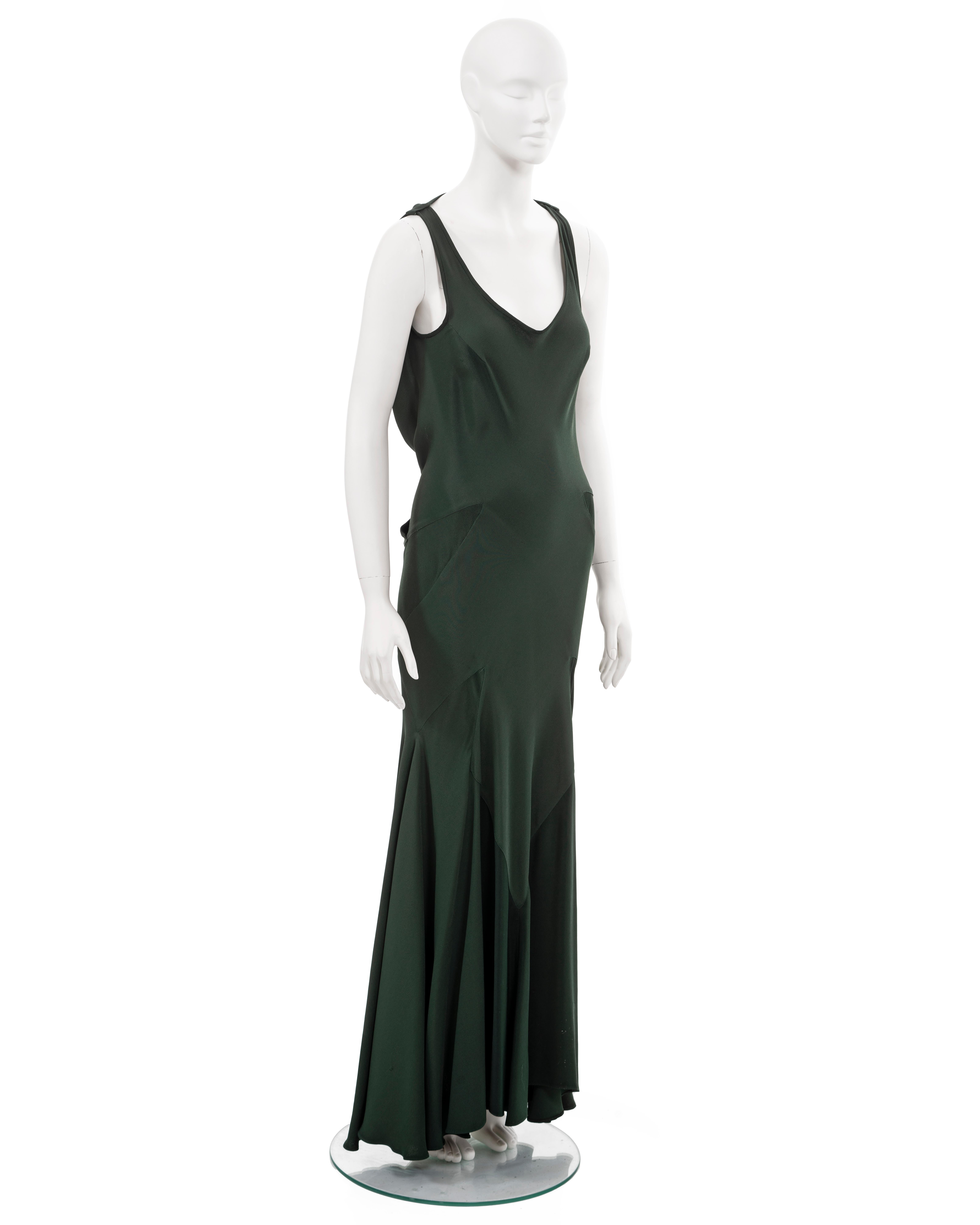 John Galliano, robe du soir en crêpe coupé en biais, vert bouteille, fw 1988 en vente 3
