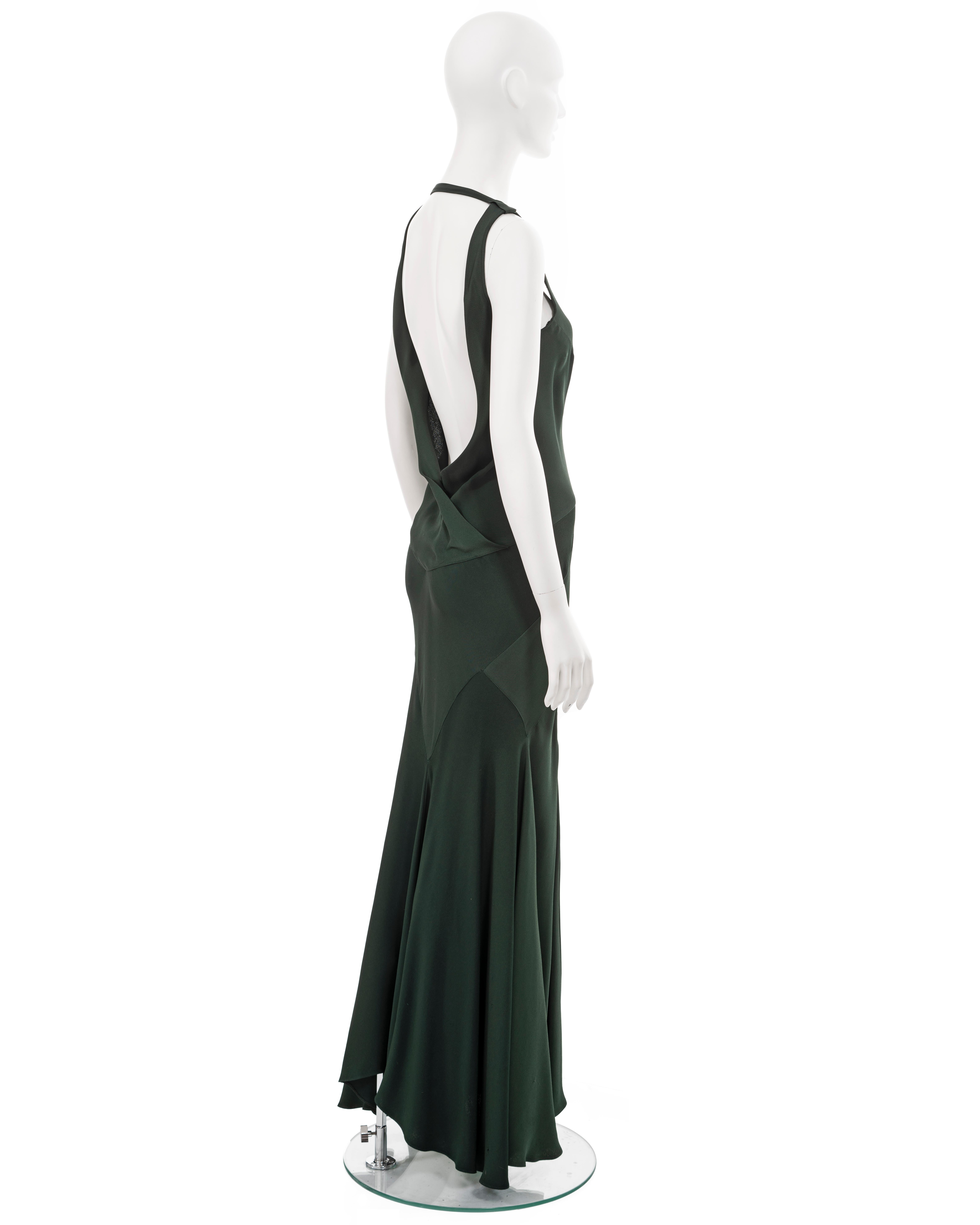 John Galliano, robe du soir en crêpe coupé en biais, vert bouteille, fw 1988 en vente 5
