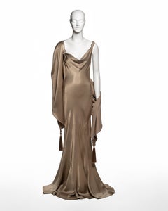 John Galliano Bronze Bias Cut Satin Evening Dress & Fringe Shawl, SS 2000