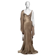 John Galliano Bronze Bias Cut Satin Evening Dress & Fringe Shawl, SS 2000