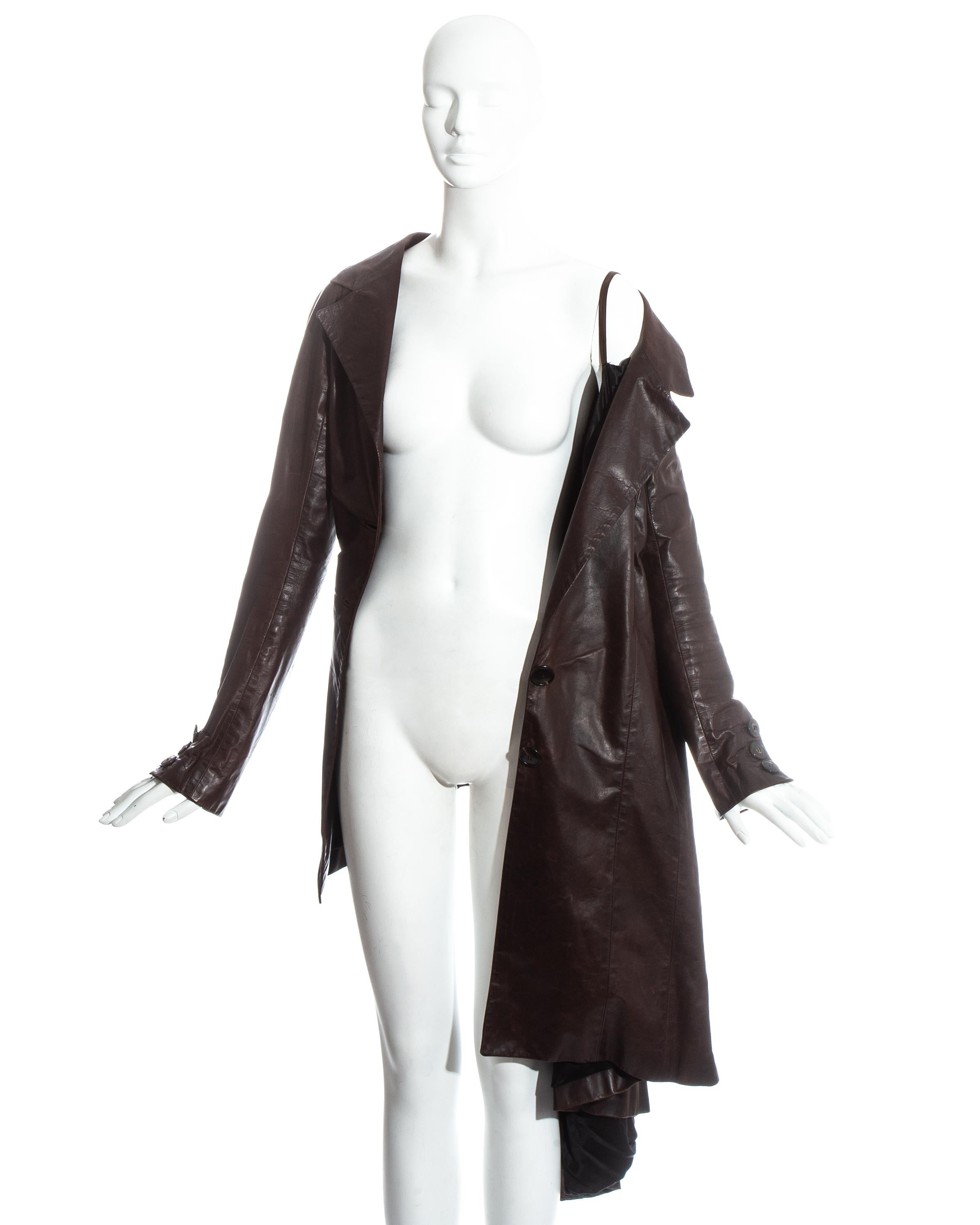 John Galliano brown bias cut leather twisted coat dress, fw 2000 In Good Condition In London, London