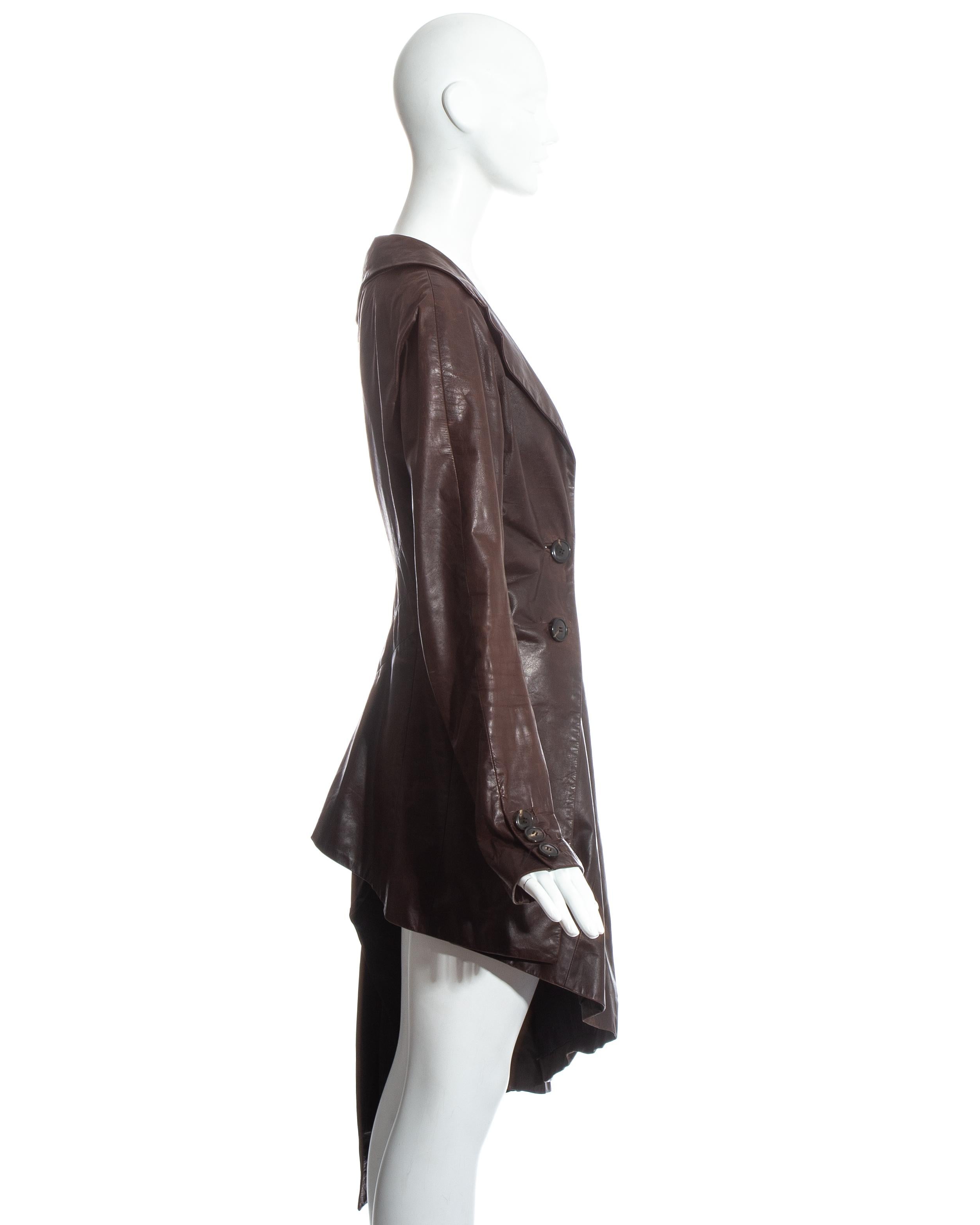 John Galliano brown bias cut leather twisted coat dress, fw 2000 1
