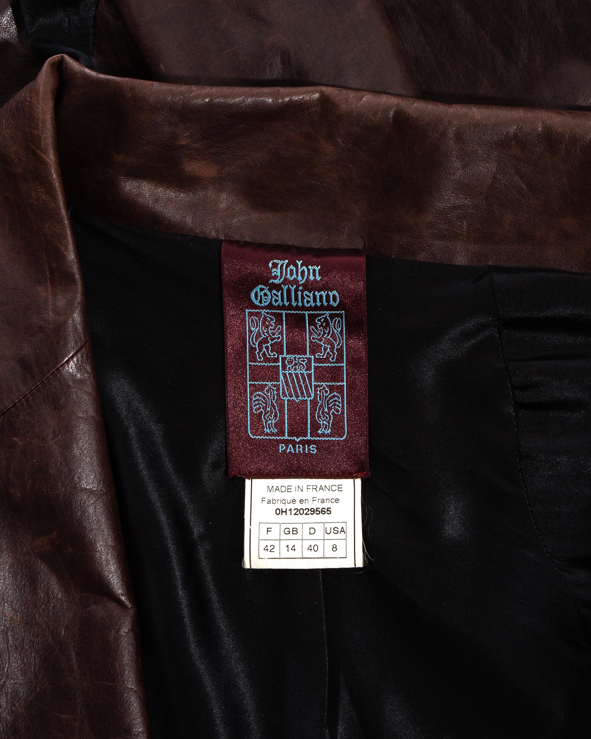 John Galliano brown bias cut leather twisted coat dress, fw 2000 4