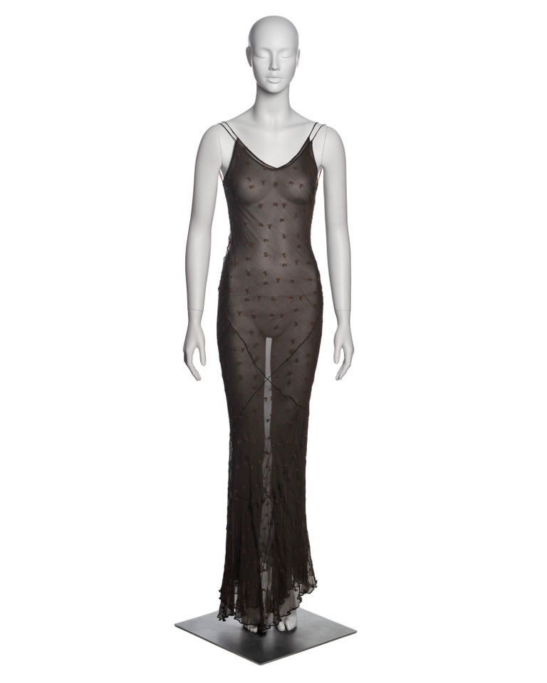 john brown dresses John Galliano Brown Bias-Cut Silk Chiffon Double-Layered Slip Dresses, SS  1993 at 1stDibs