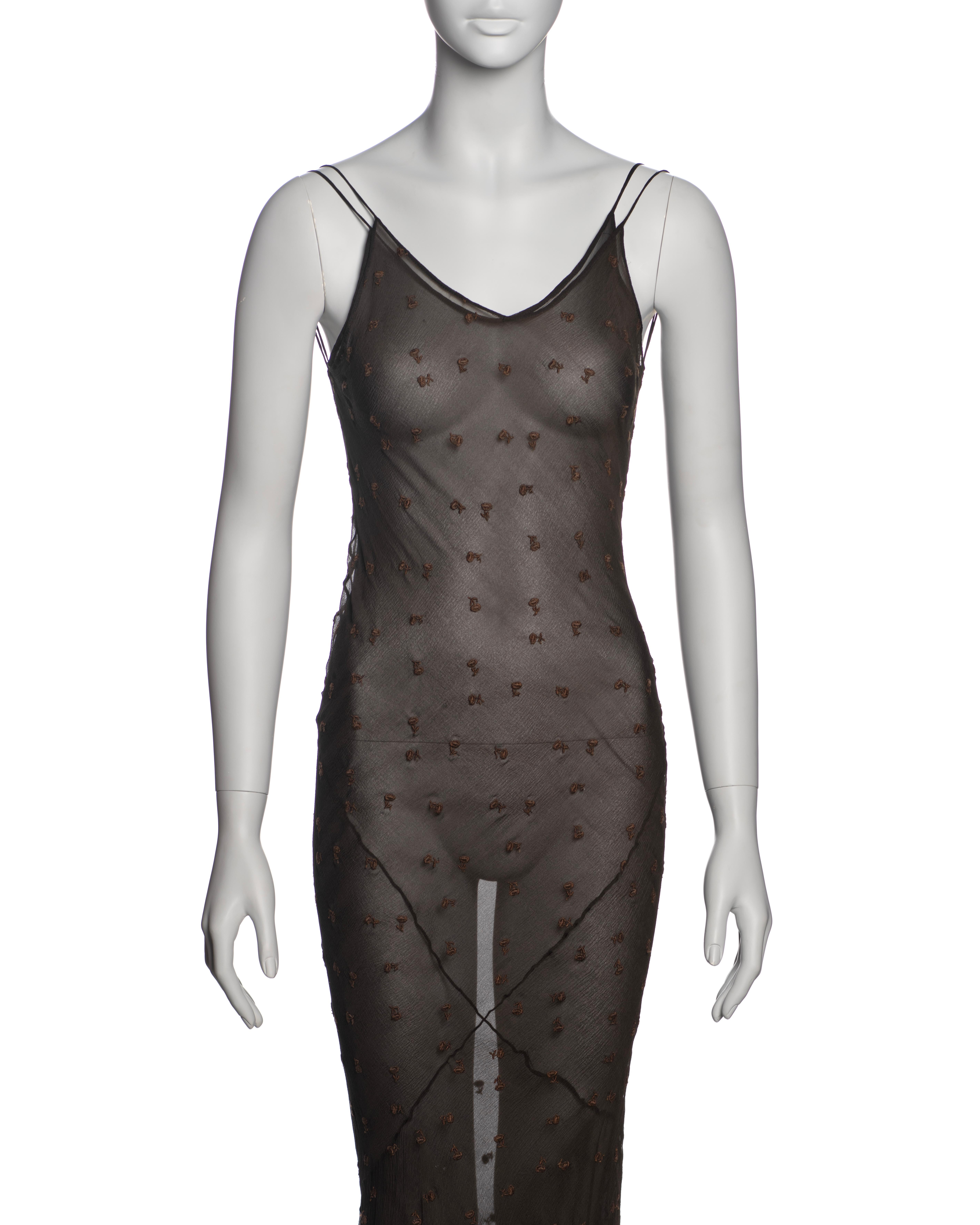 Black John Galliano Brown Bias-Cut Silk Chiffon Double-Layered Slip Dresses, SS 1993 For Sale