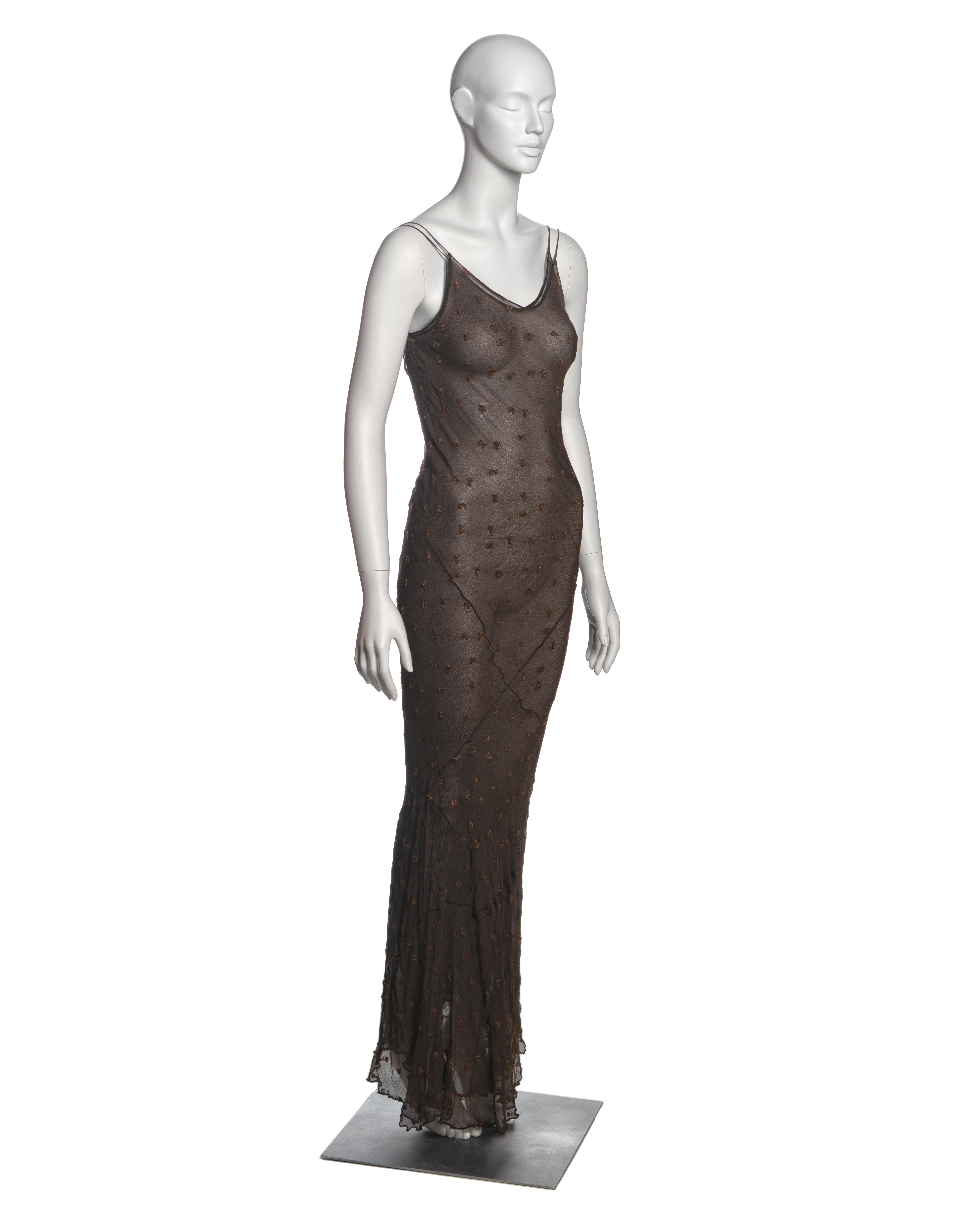 John Galliano Brown Bias-Cut Silk Chiffon Double-Layered Slip Dresses, SS 1993 In Good Condition For Sale In London, GB