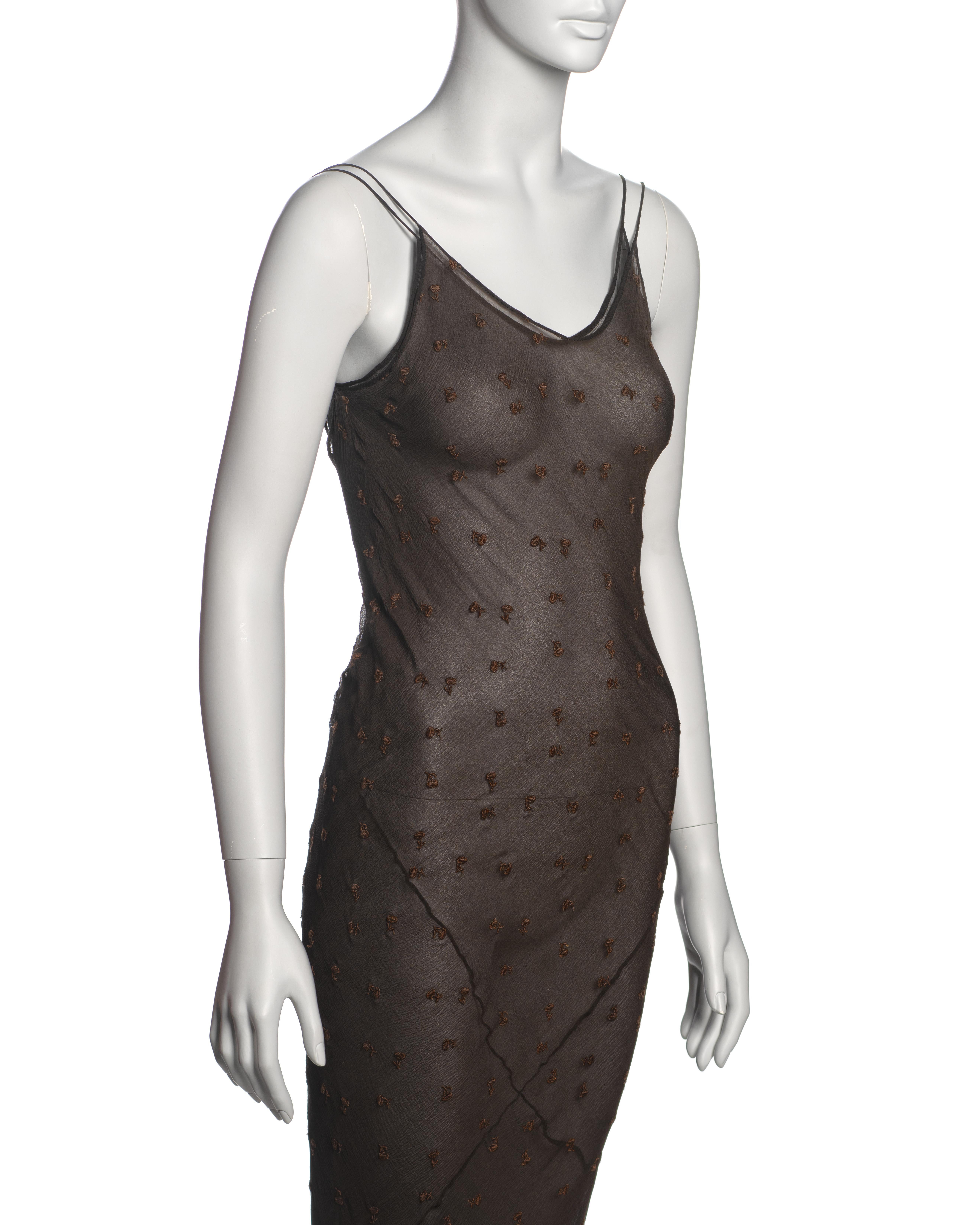 Women's John Galliano Brown Bias-Cut Silk Chiffon Double-Layered Slip Dresses, SS 1993 For Sale