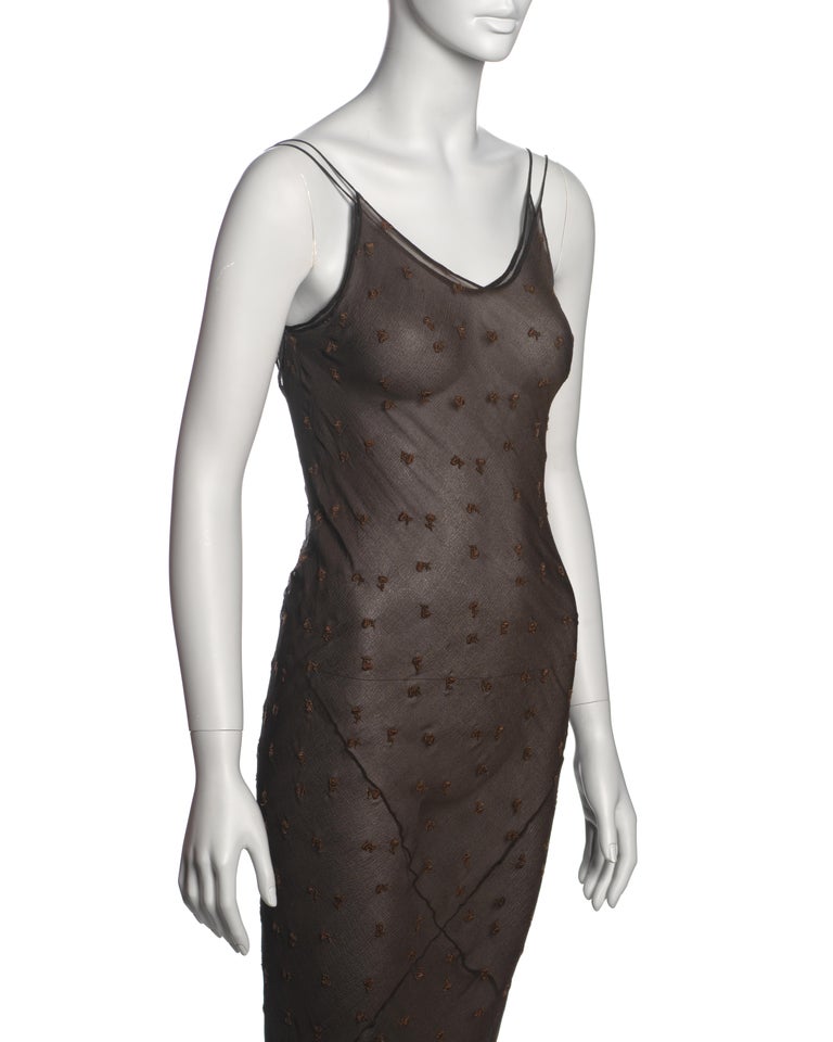 John Galliano Brown Bias-Cut Silk Chiffon Double-Layered Slip Dresses, SS  1993 at 1stDibs