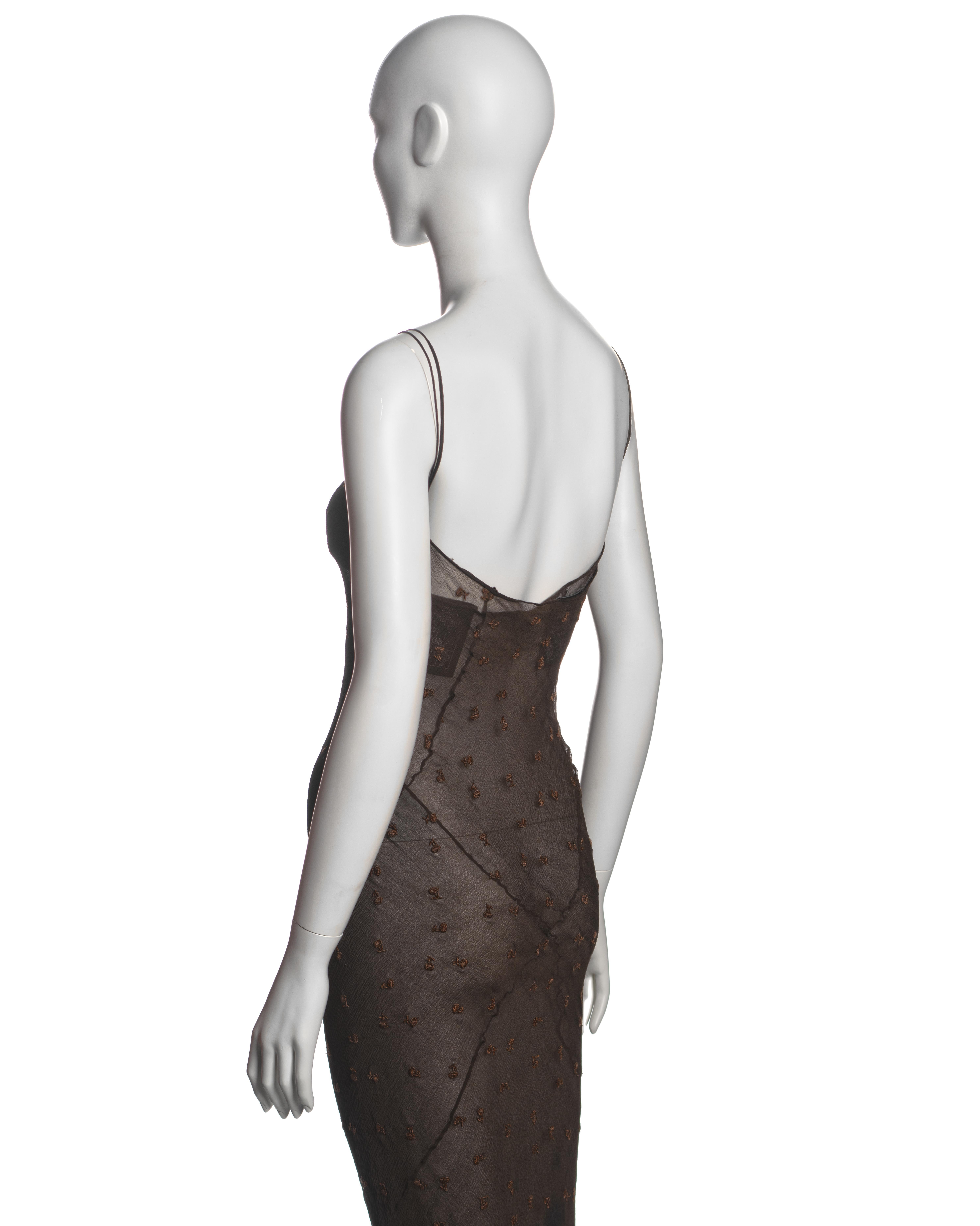 John Galliano Brown Bias-Cut Silk Chiffon Double-Layered Slip Dresses, SS 1993 For Sale 4