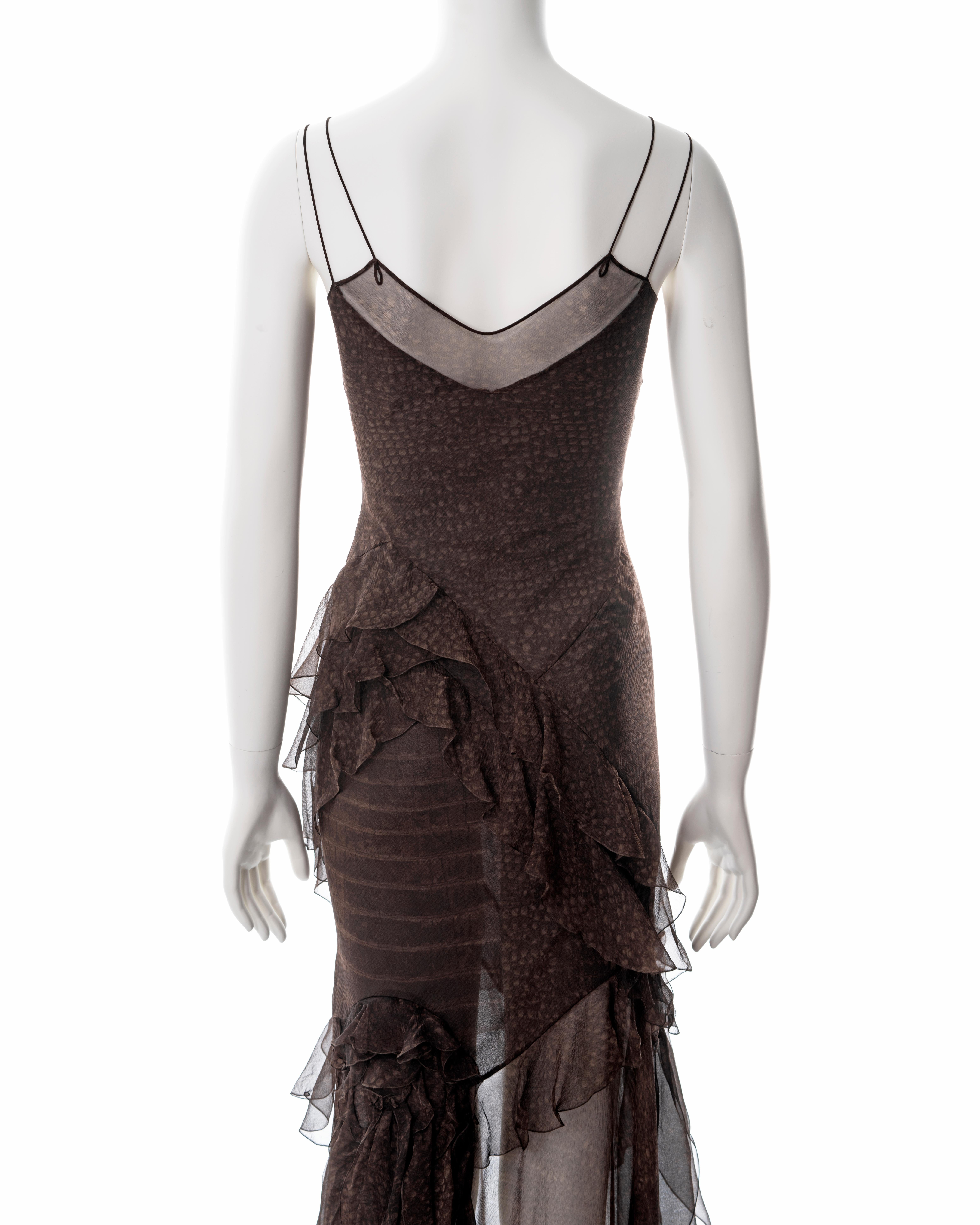 John Galliano brown bias cut silk chiffon evening dress, fw 2000 4