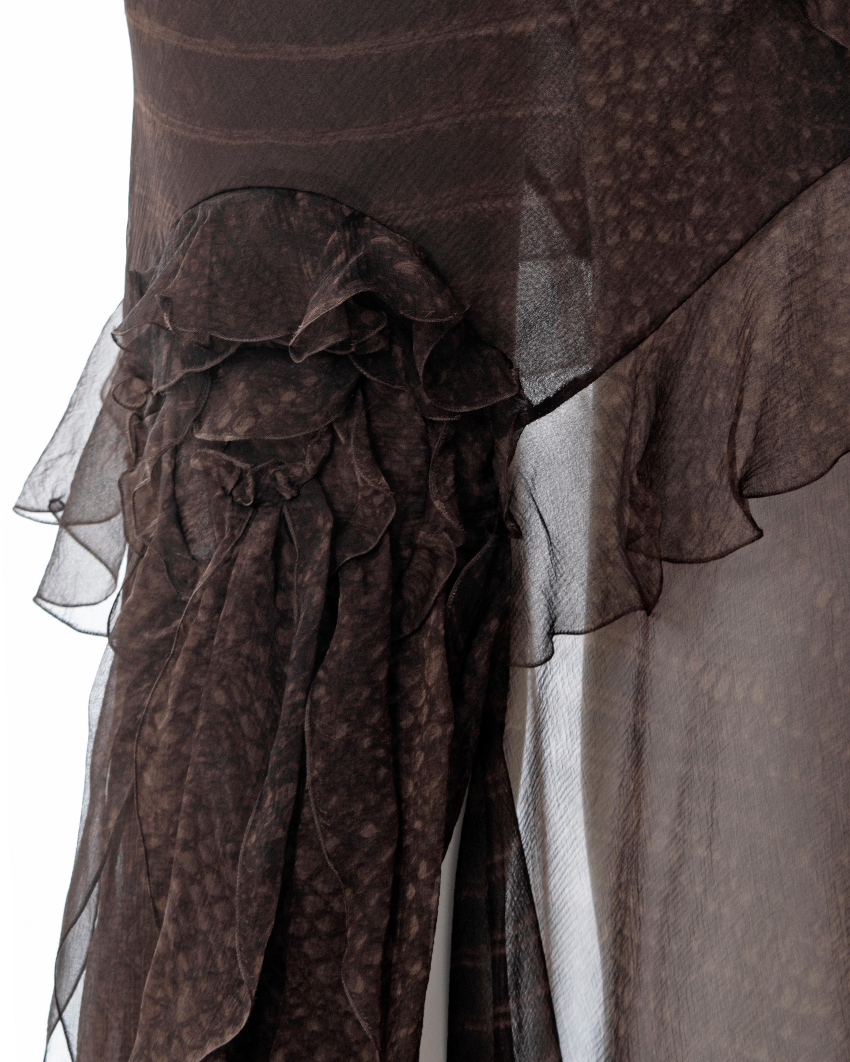 John Galliano brown bias cut silk chiffon evening dress, fw 2000 5