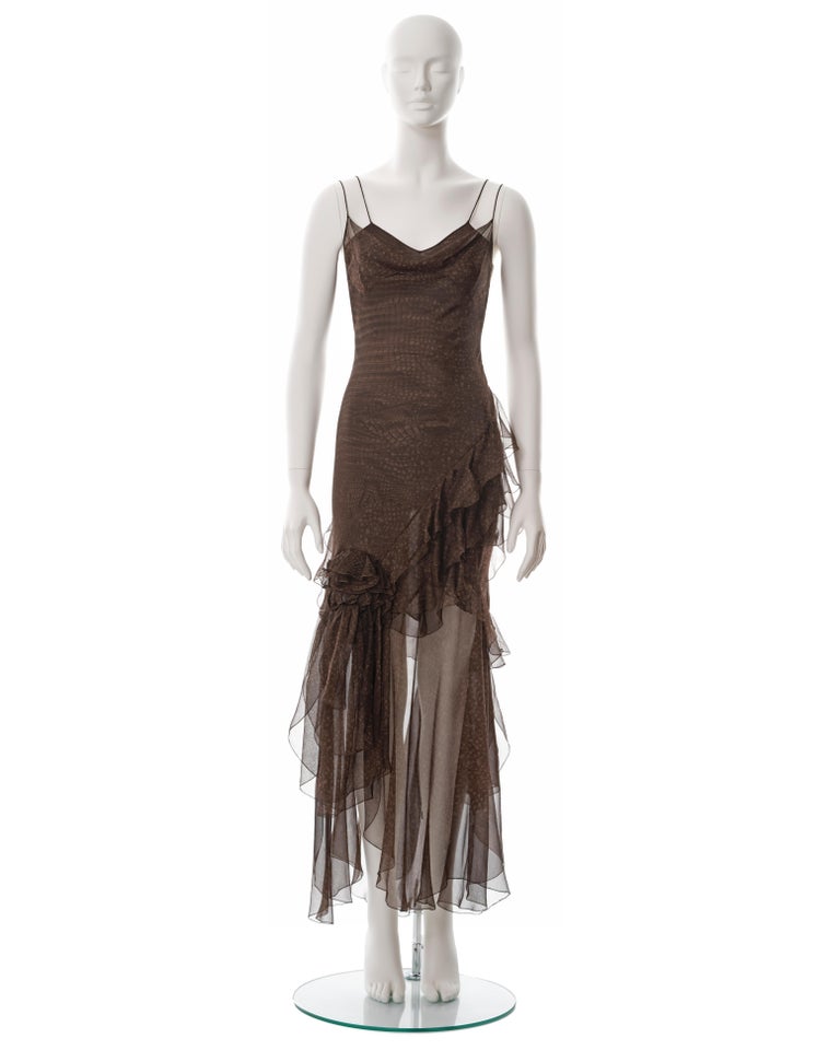 john brown dresses John Galliano brown bias cut silk chiffon evening dress, fw 2000 at 1stDibs