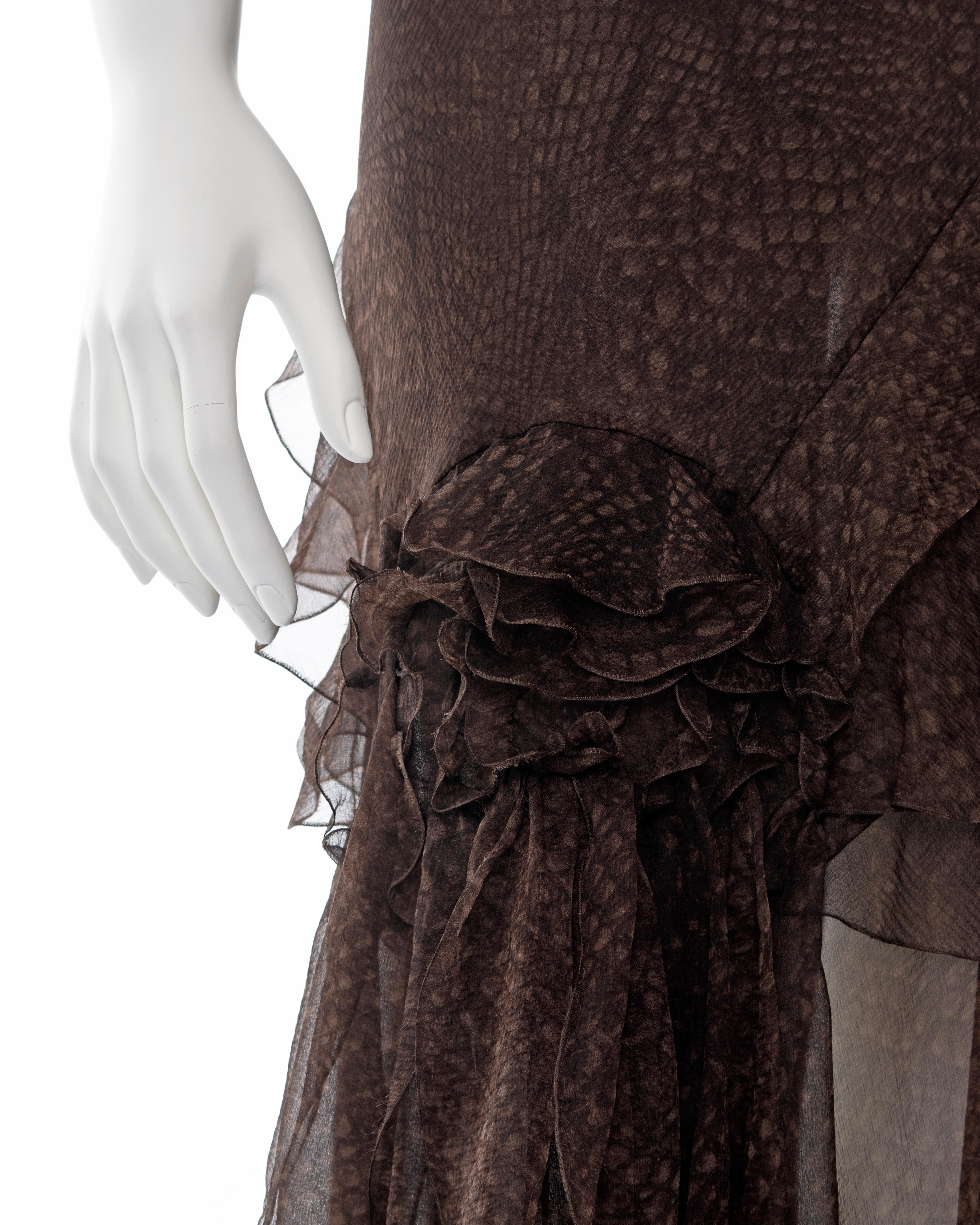 John Galliano brown bias cut silk chiffon evening dress, fw 2000 In Excellent Condition In London, GB