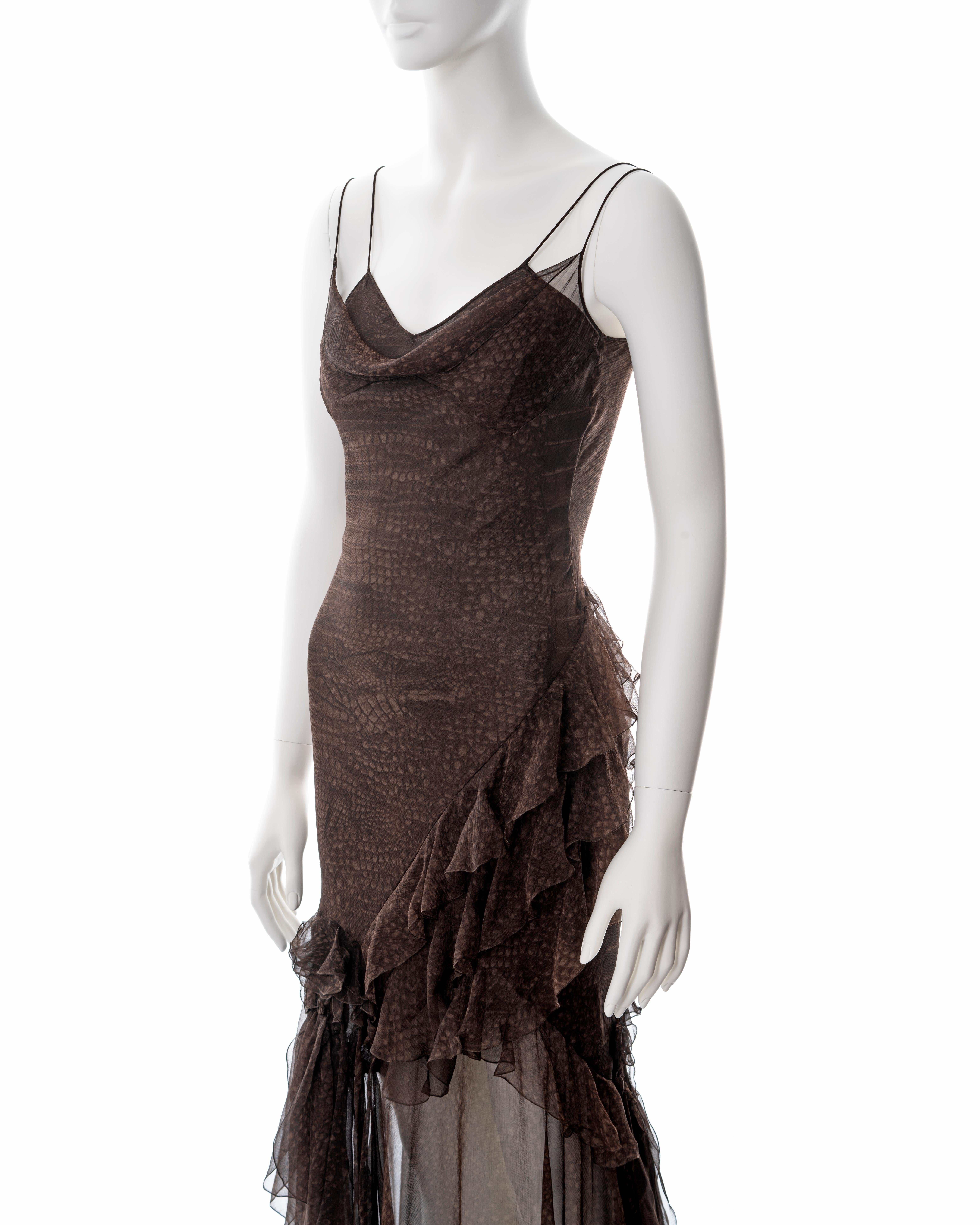 John Galliano brown bias cut silk chiffon evening dress, fw 2000 1