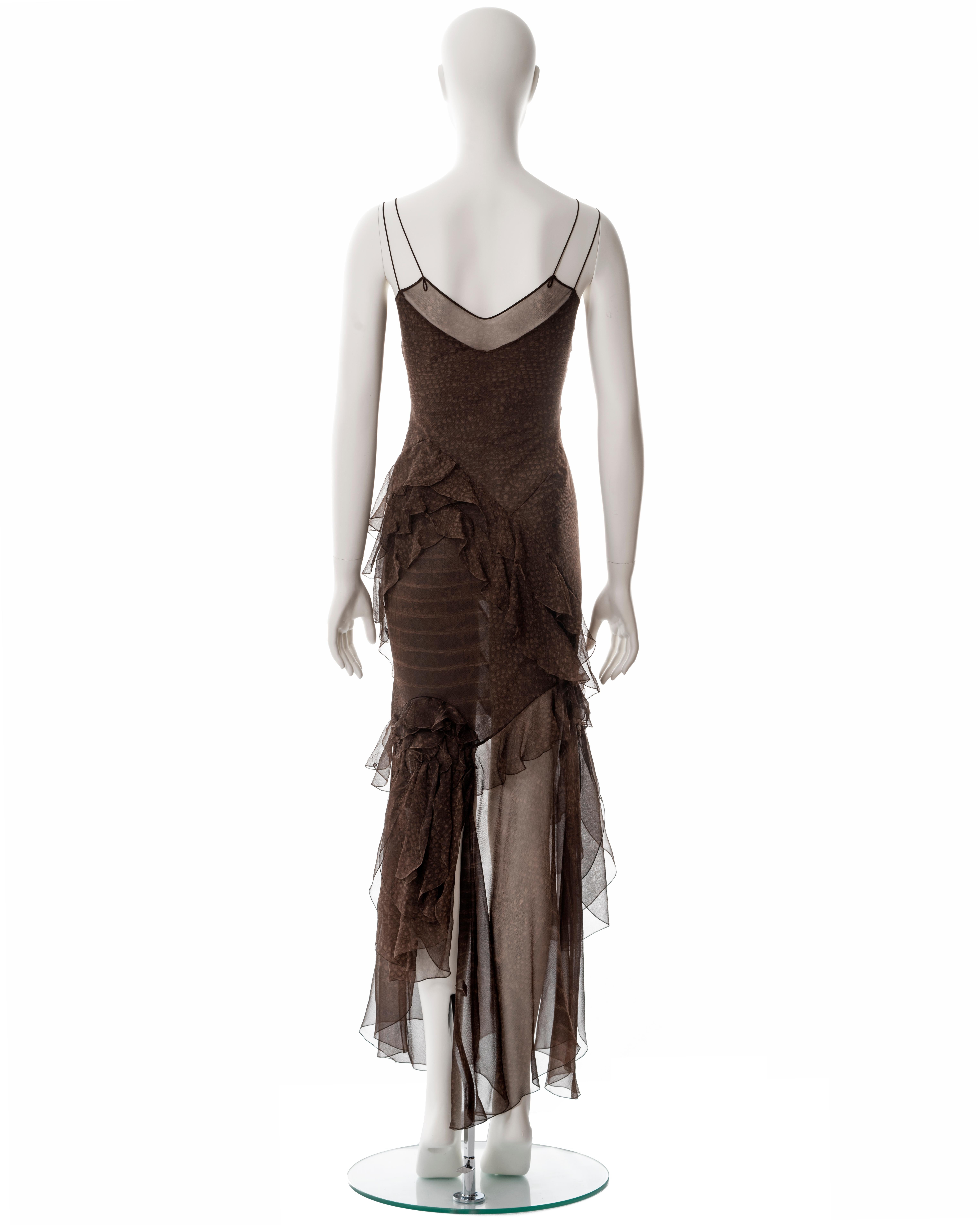 John Galliano brown bias cut silk chiffon evening dress, fw 2000 3