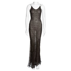 John Galliano brown embroidered bias cut silk chiffon evening dress, ss 1994
