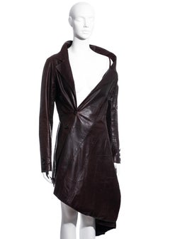 John Galliano brown leather twisted off-shoulder jacket, fw 2000