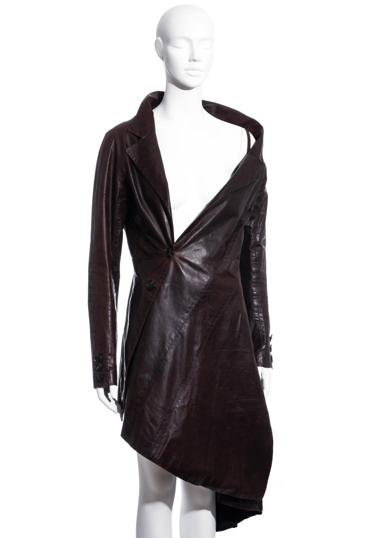 John Galliano brown leather twisted off-shoulder jacket, fw 2000 