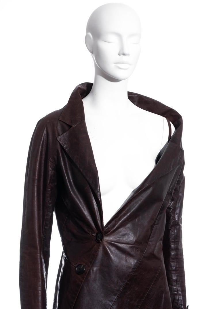 John Galliano brown leather twisted off-shoulder jacket, fw 2000 