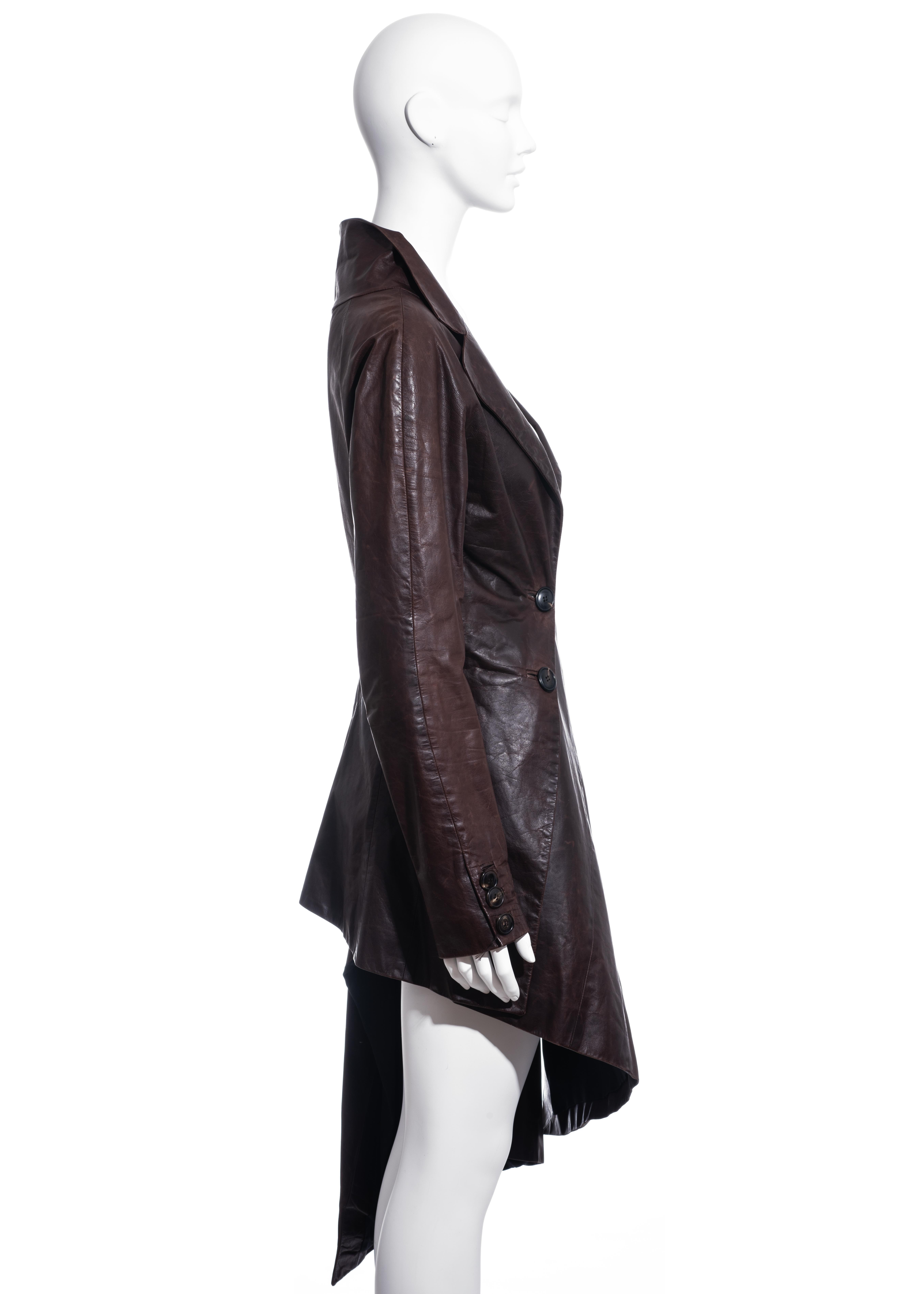 John Galliano brown leather twisted off-shoulder jacket, fw 2000 In Good Condition For Sale In London, GB
