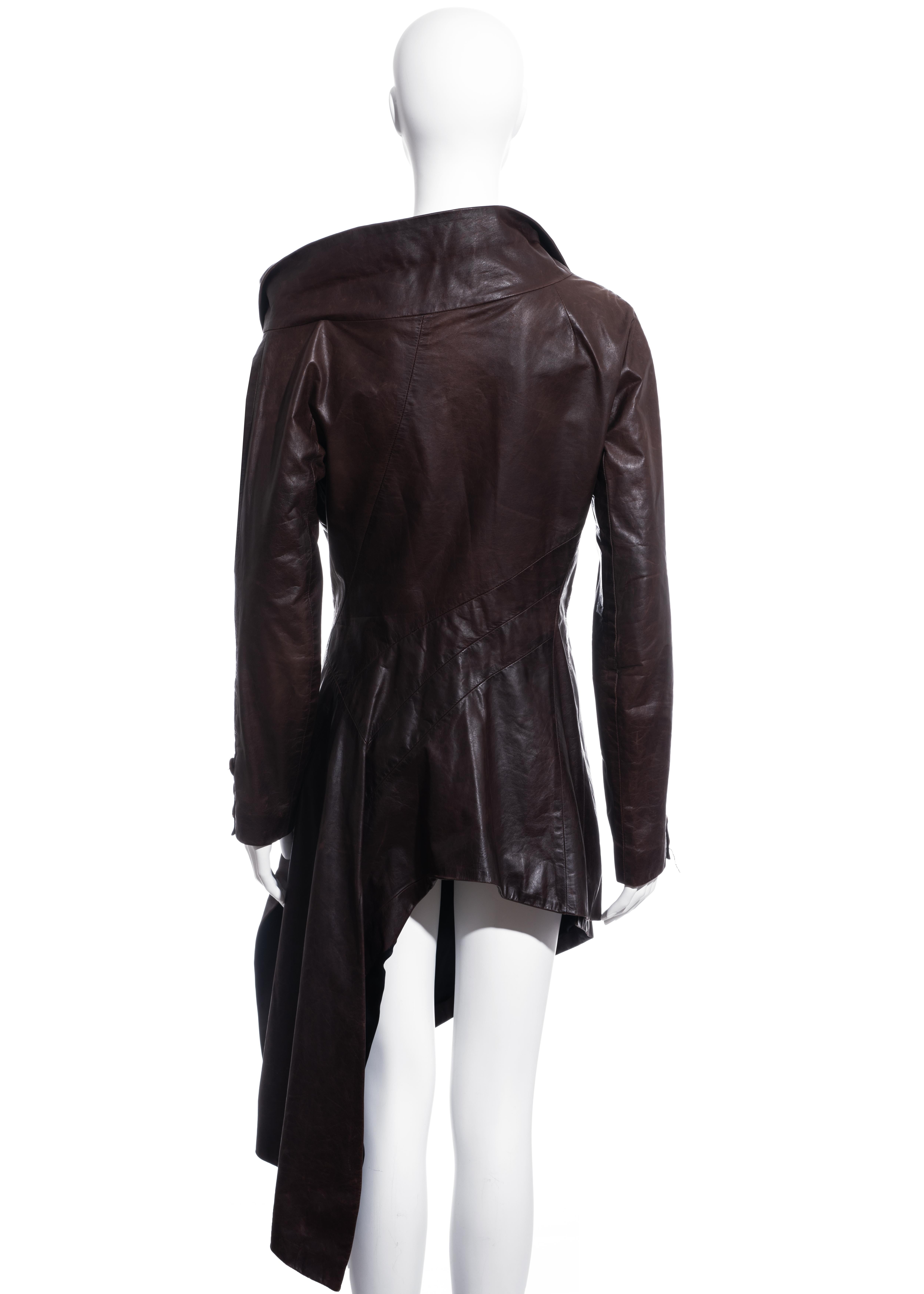 Women's John Galliano brown leather twisted off-shoulder jacket, fw 2000 For Sale