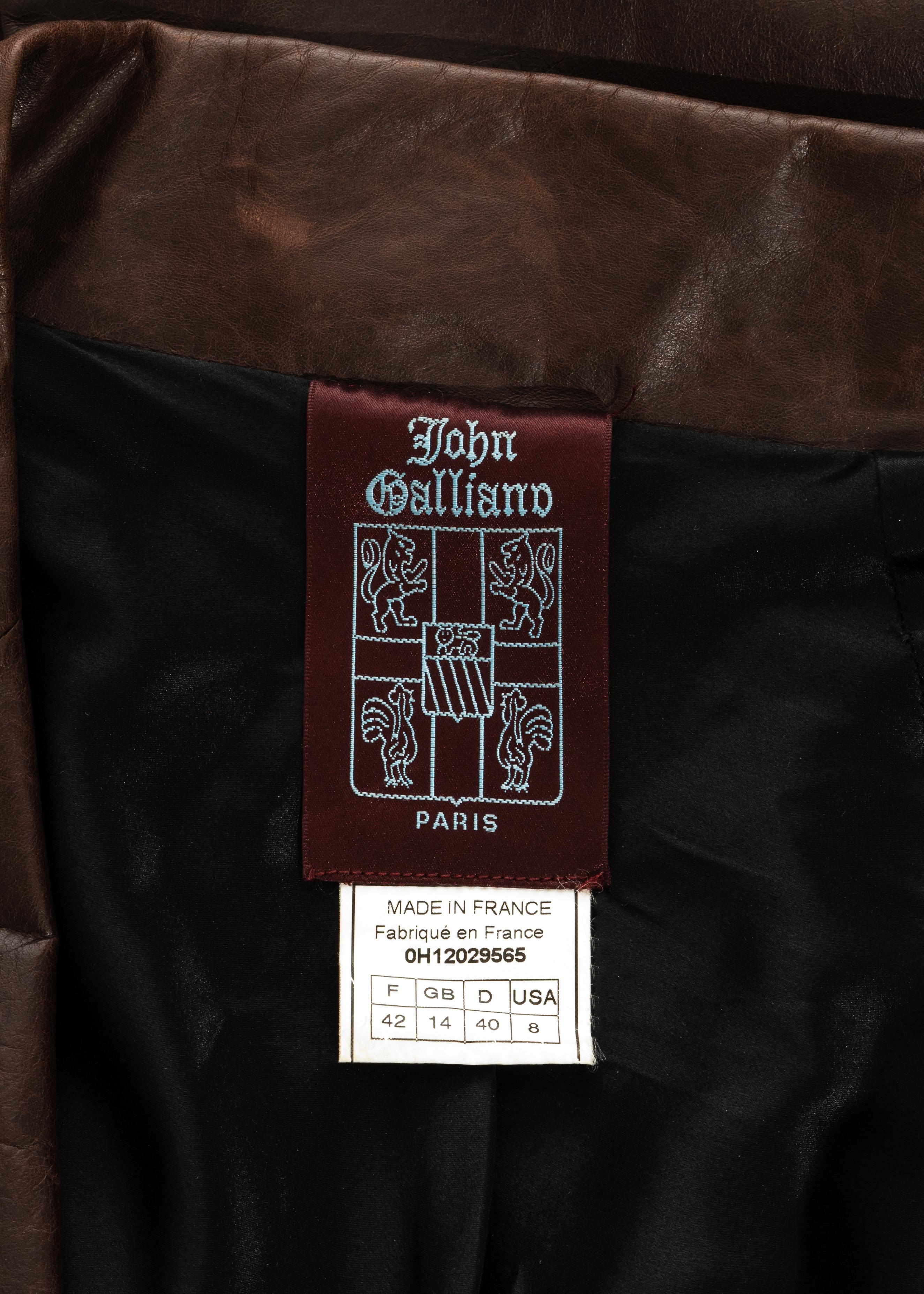 John Galliano - veste à épaulettes en cuir brun torsadé, fw 2000 en vente 4