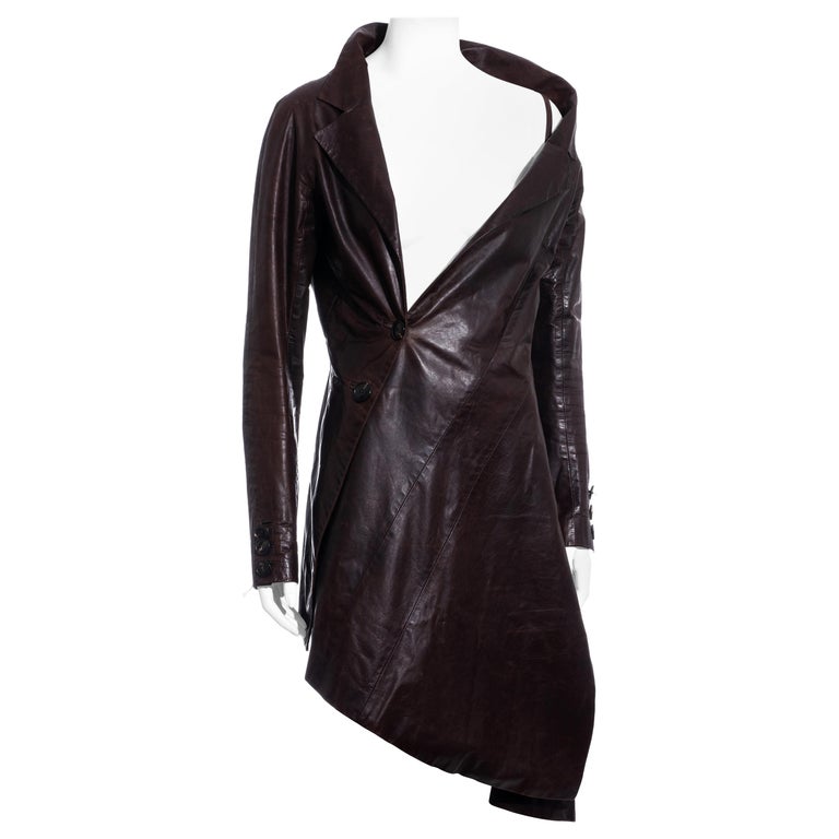 John Galliano brown leather twisted off-shoulder jacket, fw 2000 