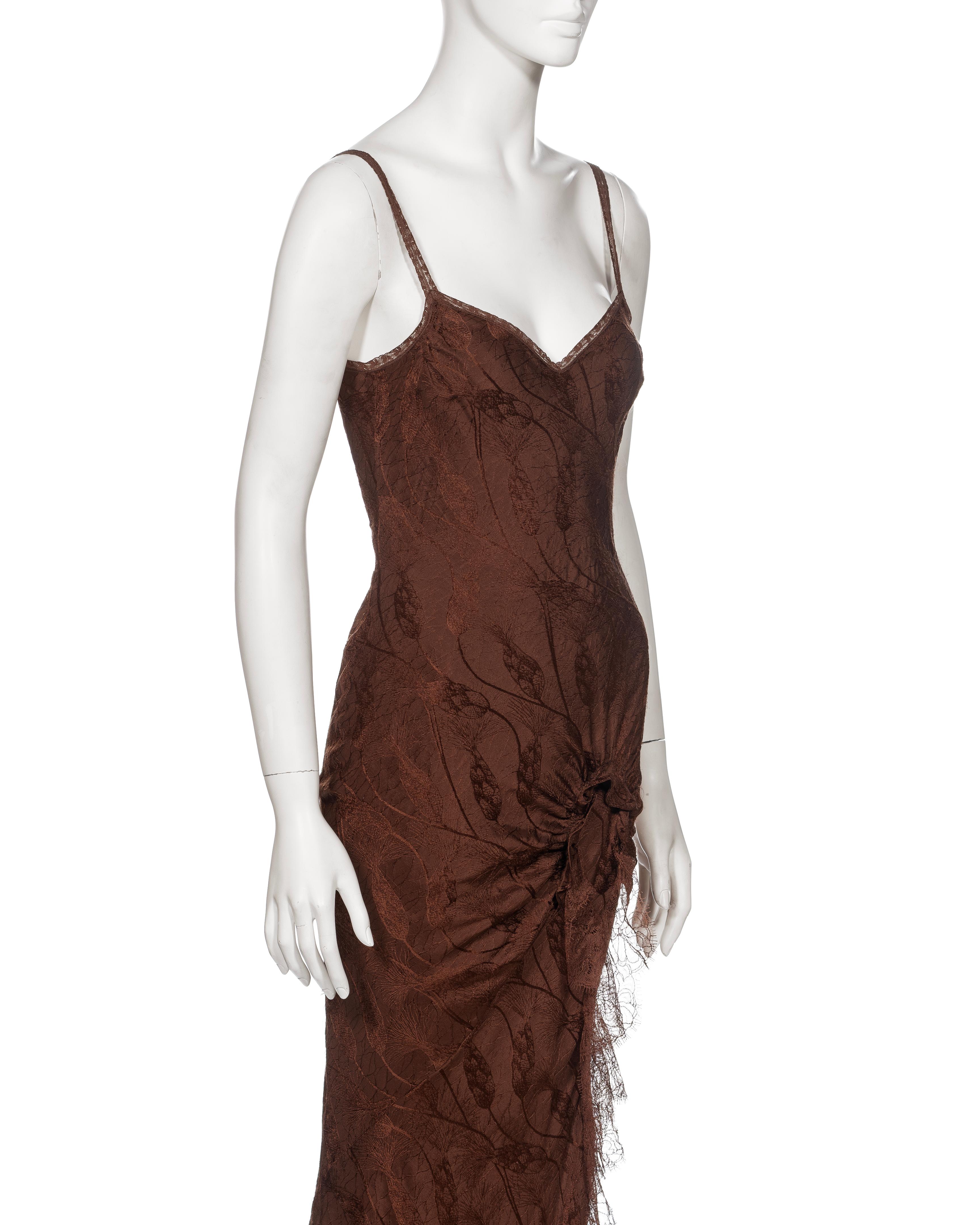 John Galliano Brown Silk Jacquard and Lace Evening Slip Dress, FW 2005 For Sale 1