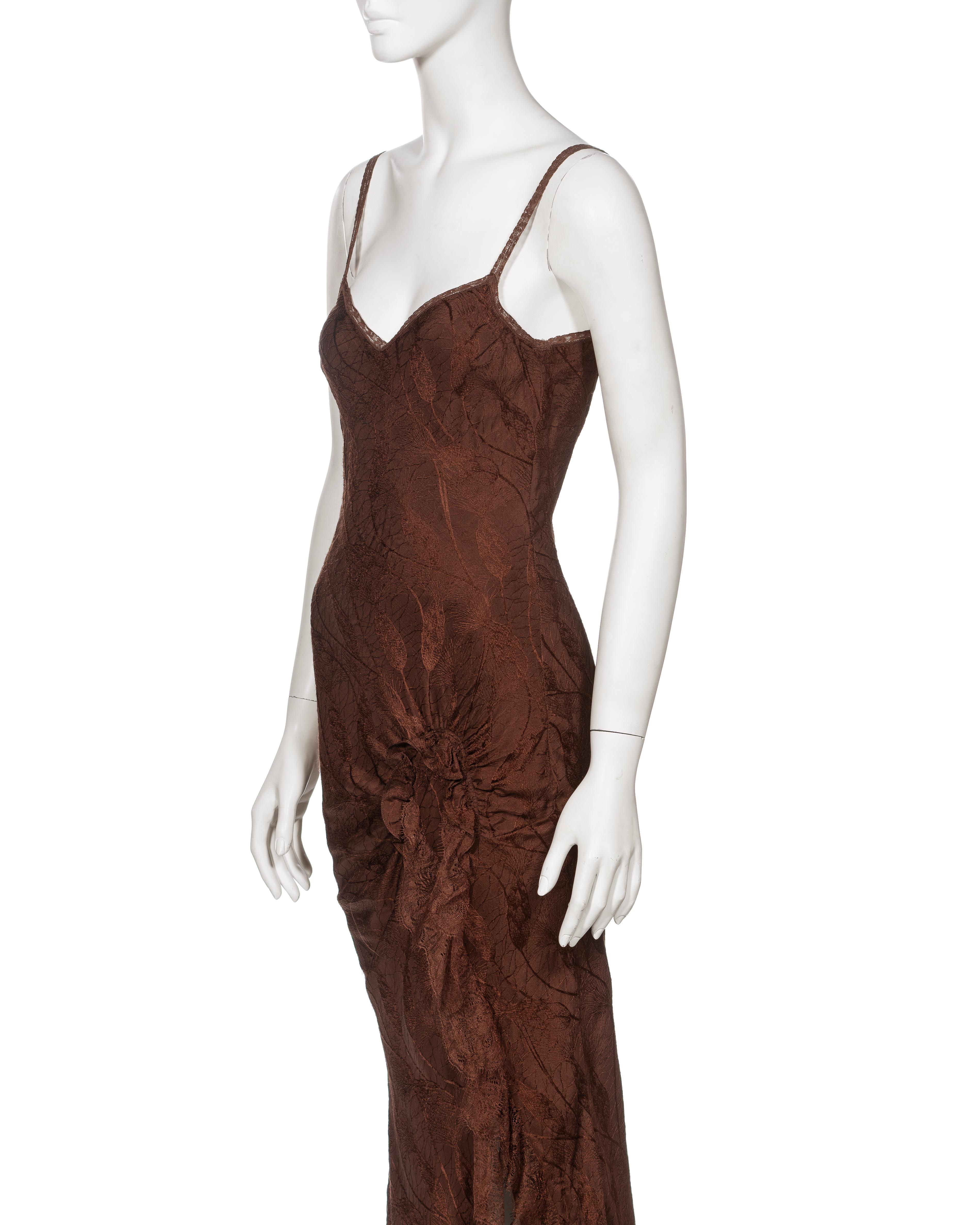 John Galliano Brown Silk Jacquard and Lace Evening Slip Dress, FW 2005 For Sale 5