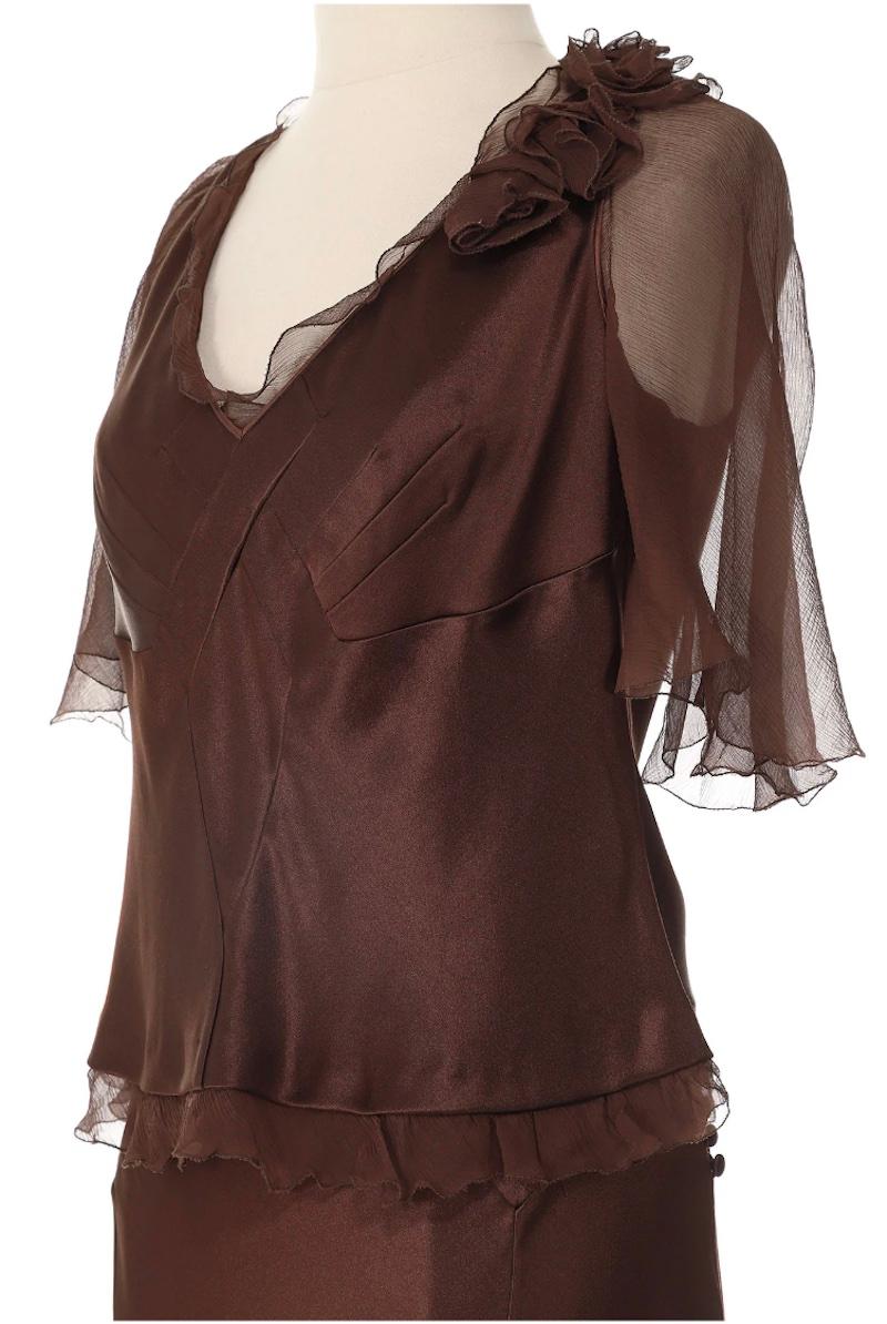 John Galliano Brown Silk Set In Excellent Condition For Sale In New York, NY