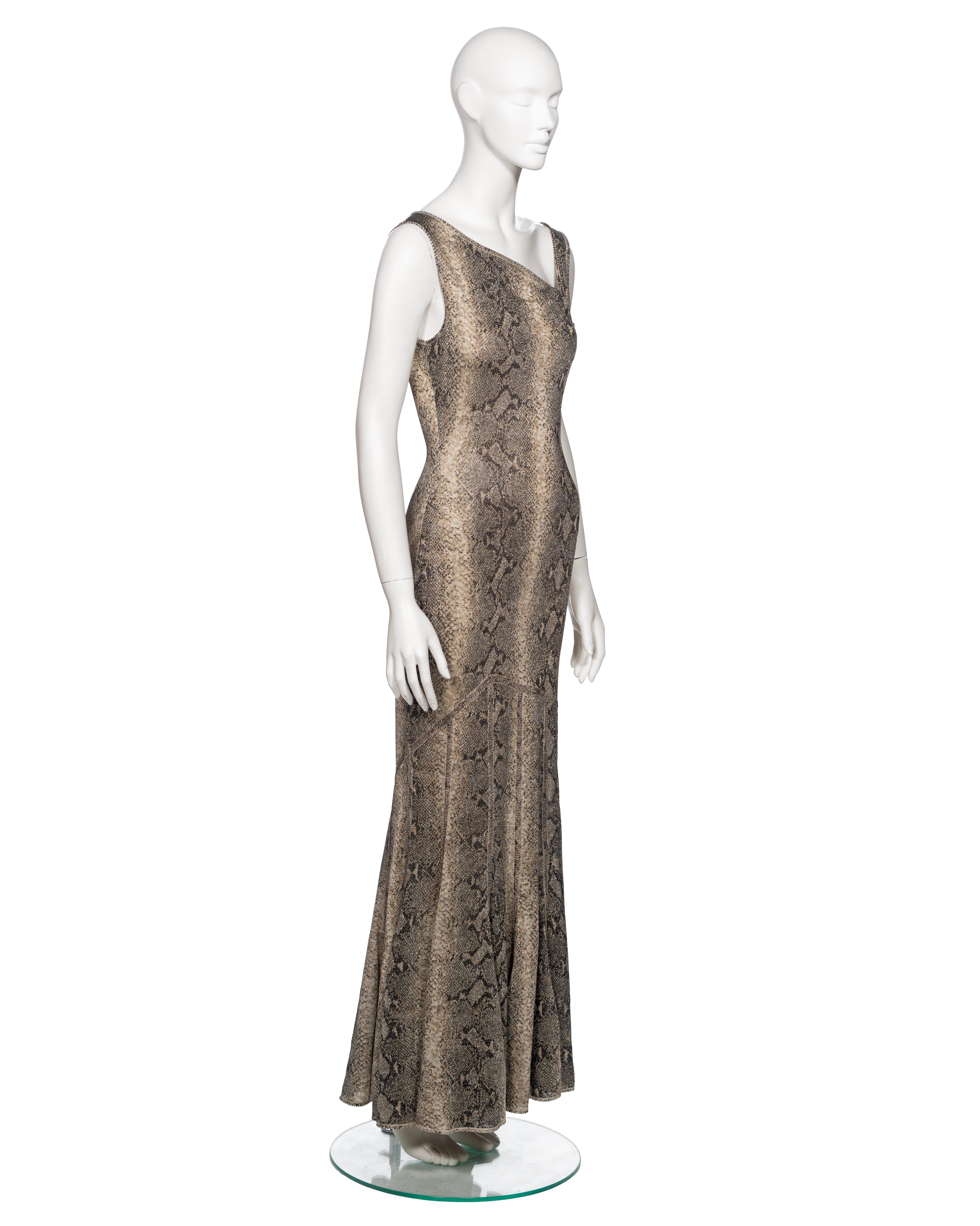 John Galliano Brown Snakeskin Print Maxi Dress with Asymmetric Neckline, SS 2000 For Sale 6