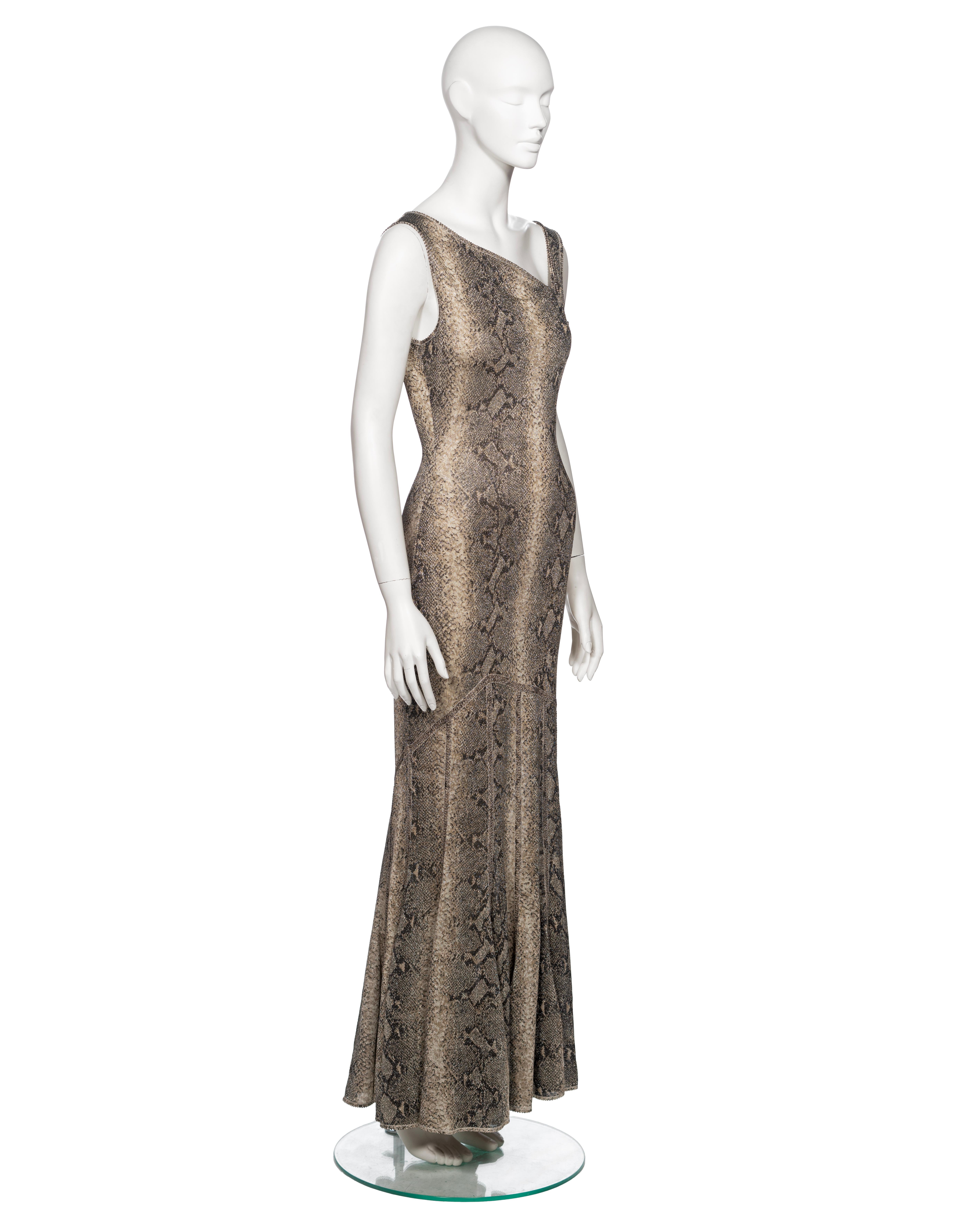 John Galliano Brown Snakeskin Print Maxi Dress with Asymmetric Neckline, SS 2000 For Sale 7