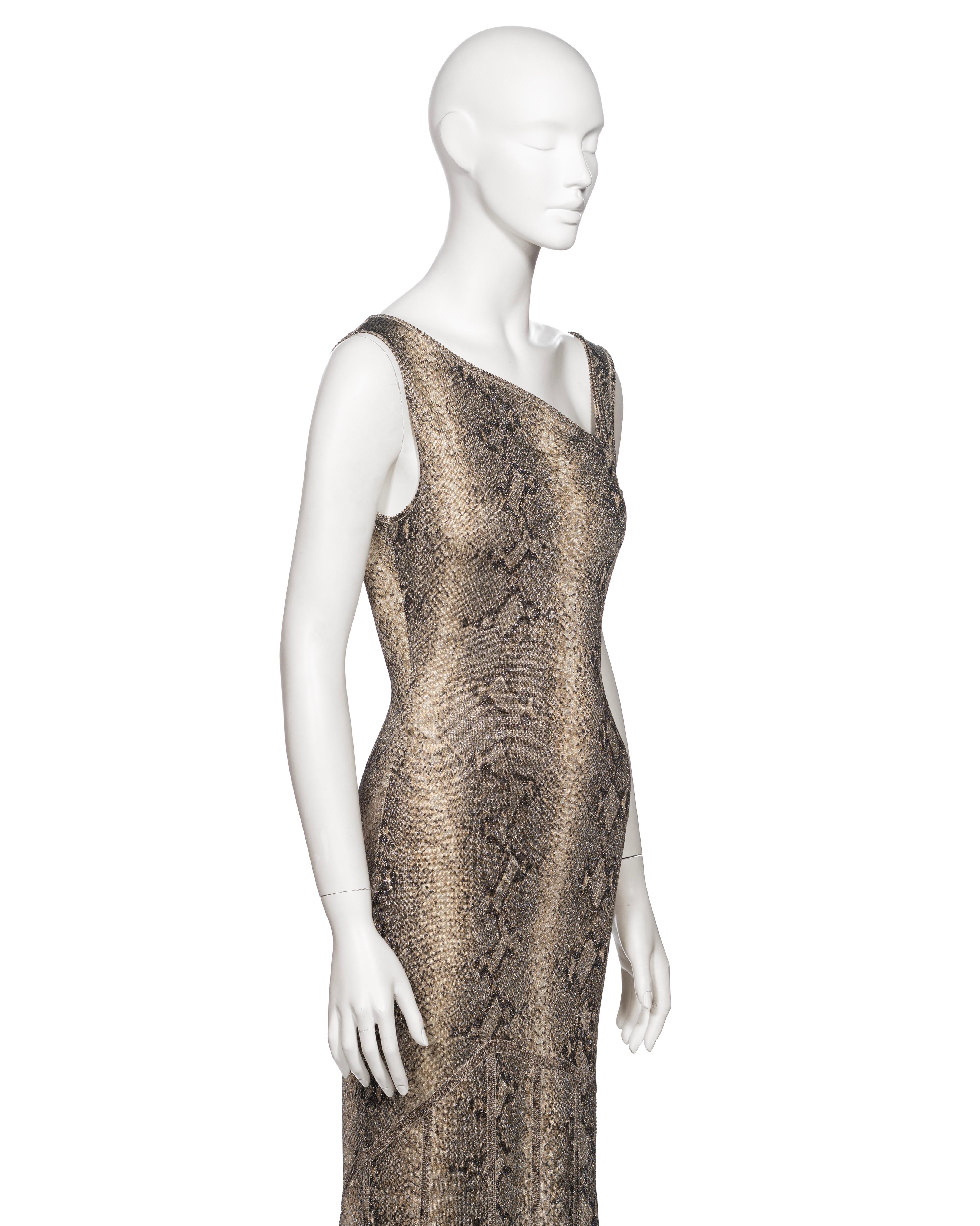 John Galliano Brown Snakeskin Print Maxi Dress with Asymmetric Neckline, SS 2000 For Sale 8