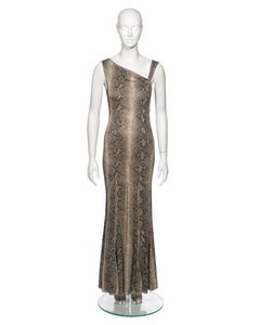 John Galliano Brown Snakeskin Print Maxi Dress with Asymmetric Neckline, SS 2000