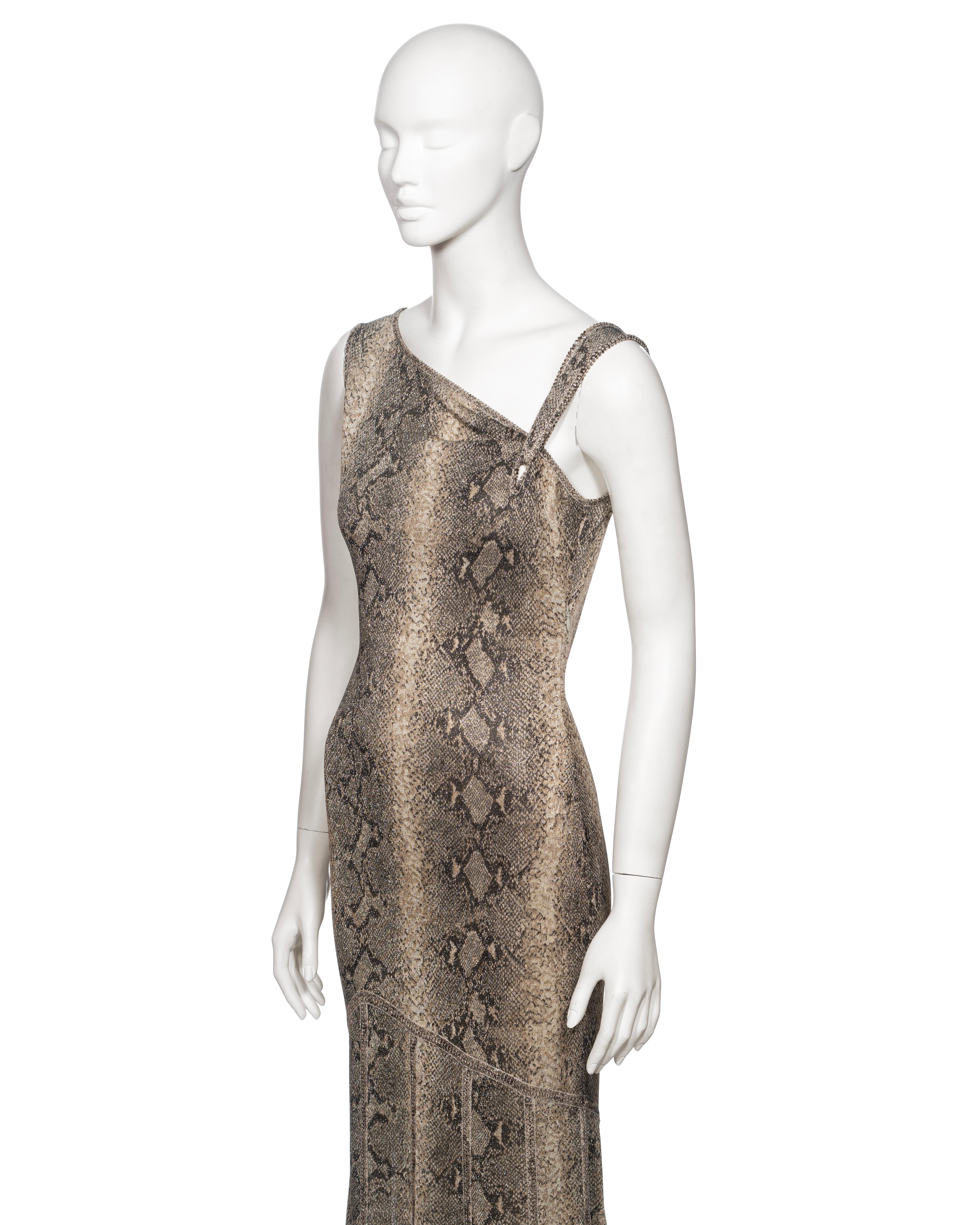 John Galliano Brown Snakeskin Print Maxi Dress with Asymmetric Neckline, SS 2000 For Sale 1