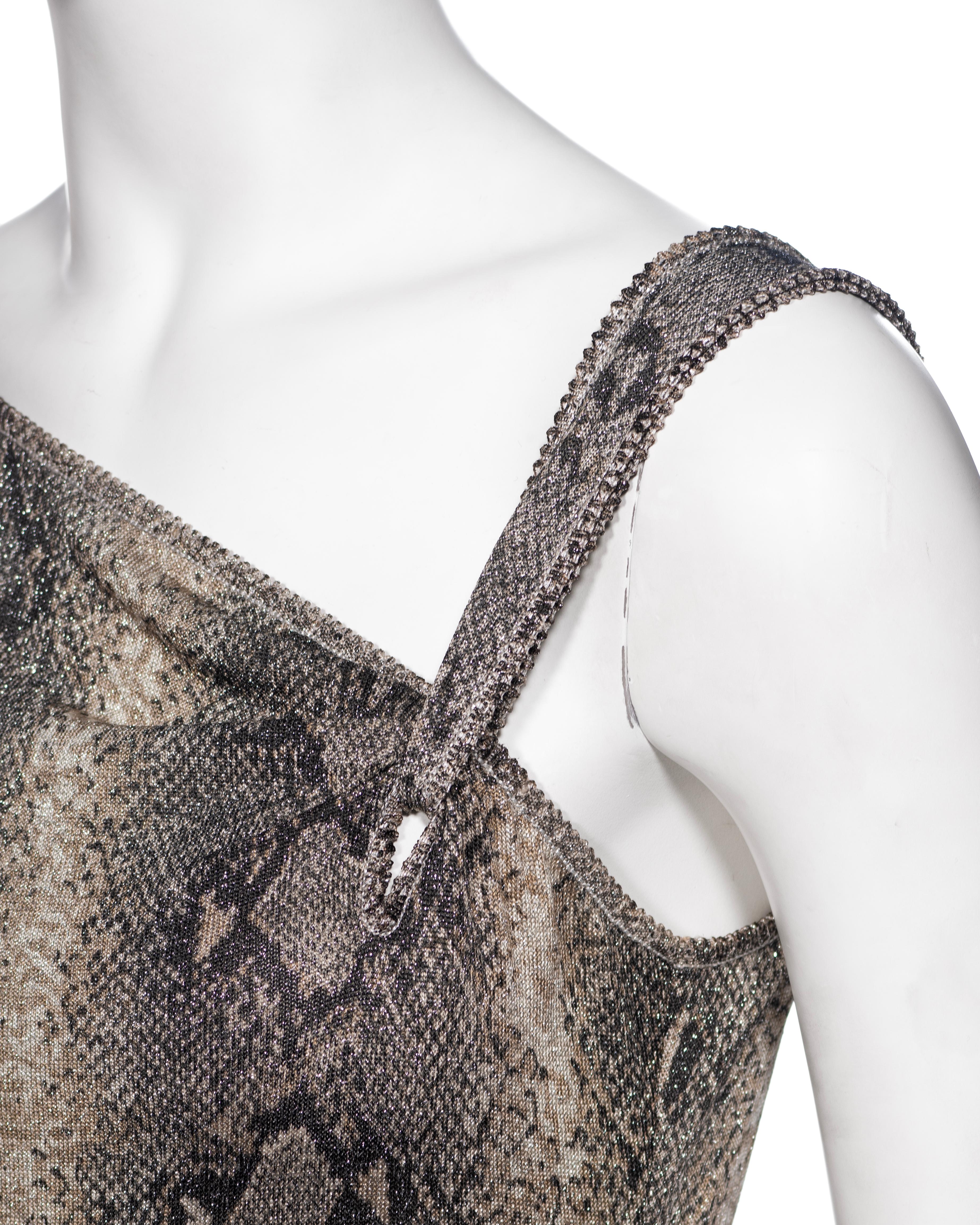 John Galliano Brown Snakeskin Print Maxi Dress with Asymmetric Neckline, SS 2000 For Sale 1