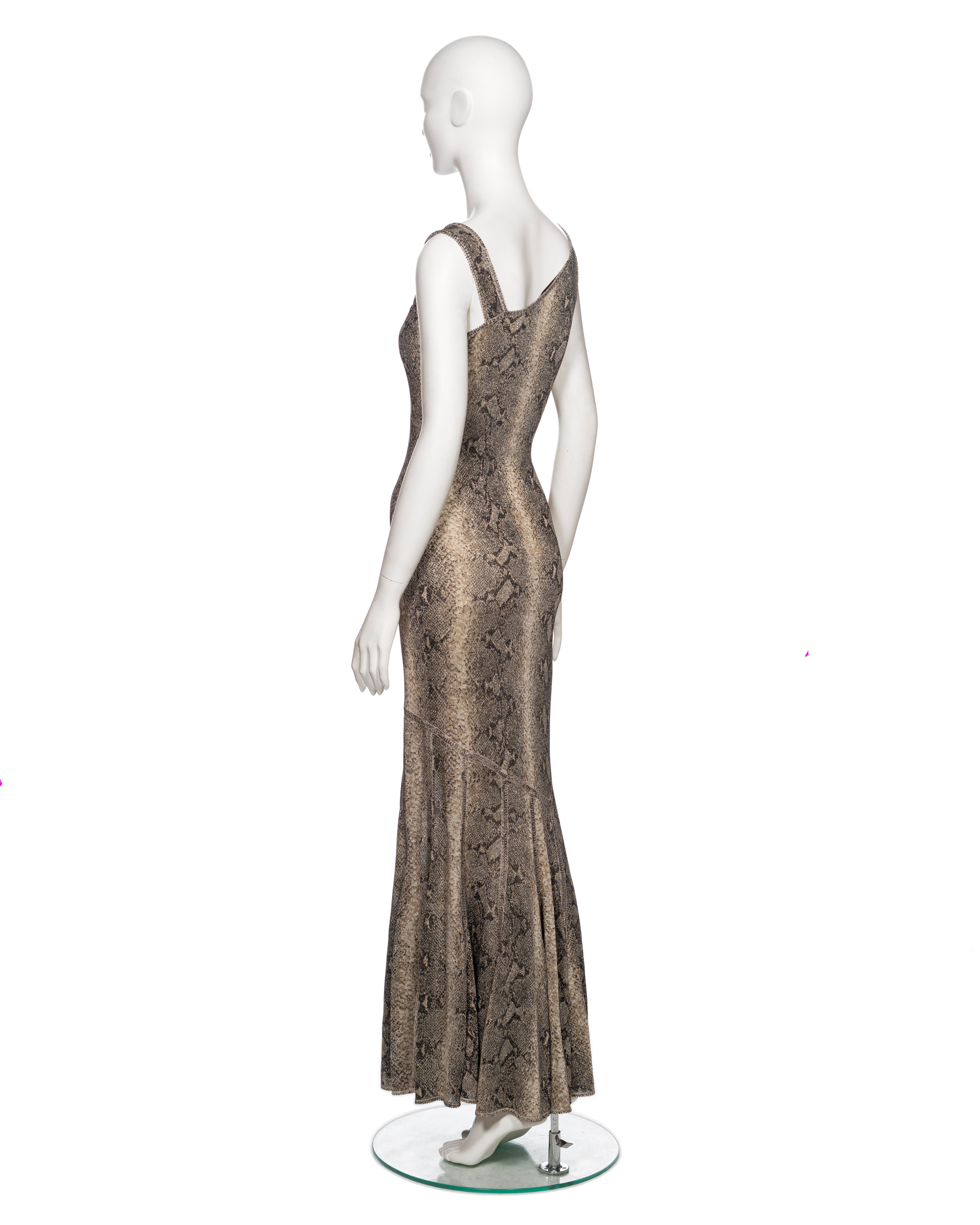 John Galliano Brown Snakeskin Print Maxi Dress with Asymmetric Neckline, SS 2000 For Sale 3