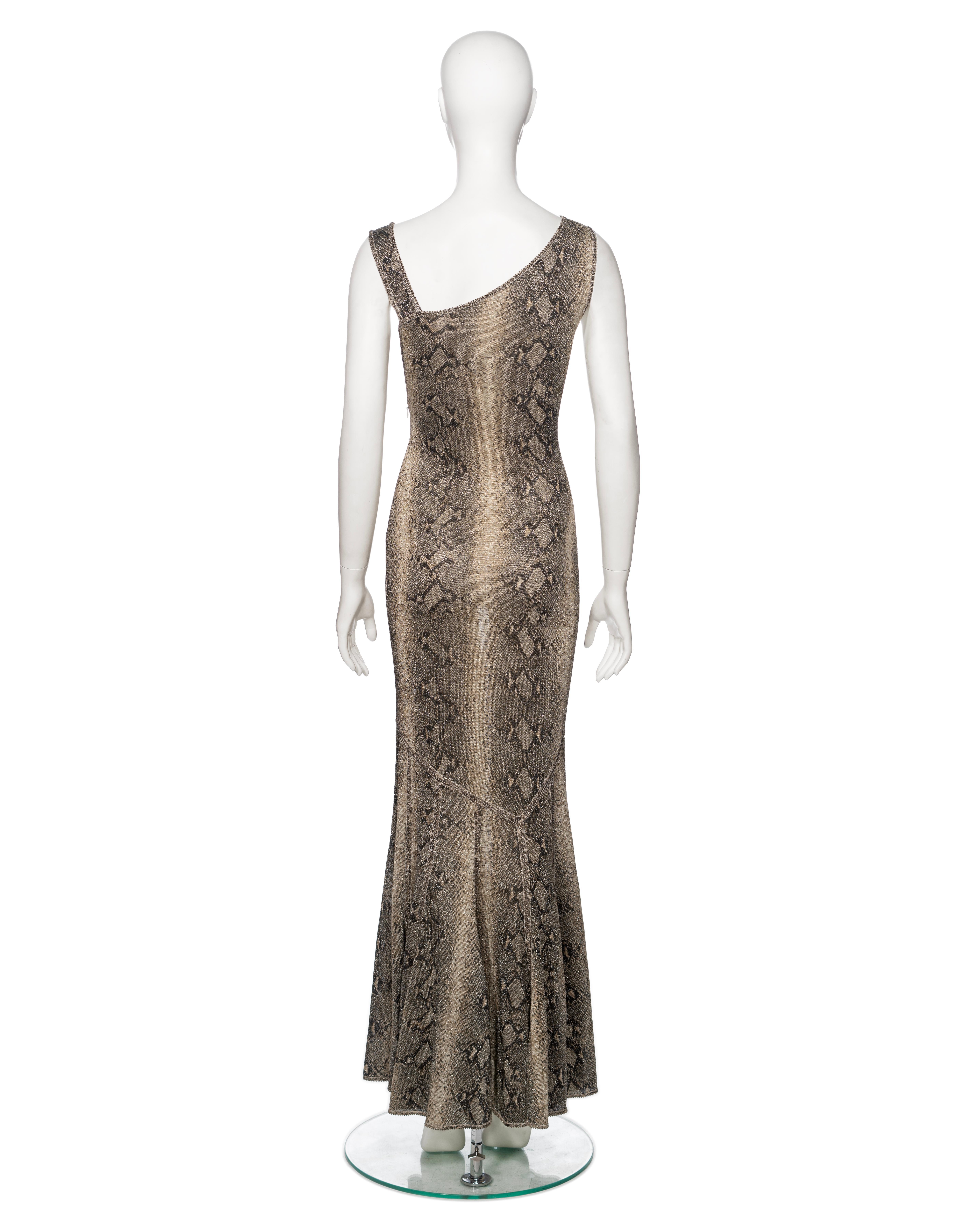 John Galliano Brown Snakeskin Print Maxi Dress with Asymmetric Neckline, SS 2000 For Sale 4