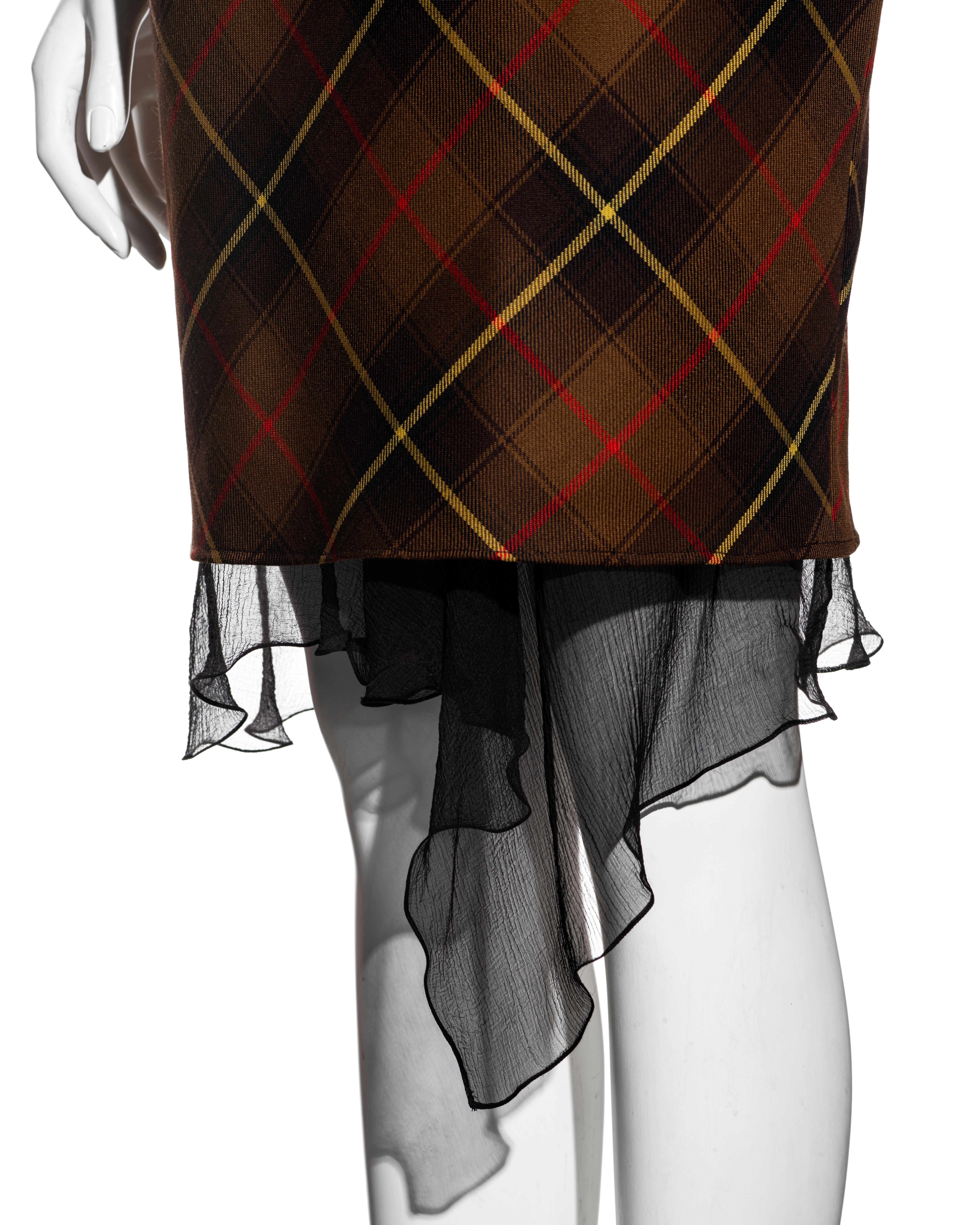 John Galliano brown tartan wool and silk jacket and skirt suit, fw 2001 In Excellent Condition For Sale In London, GB