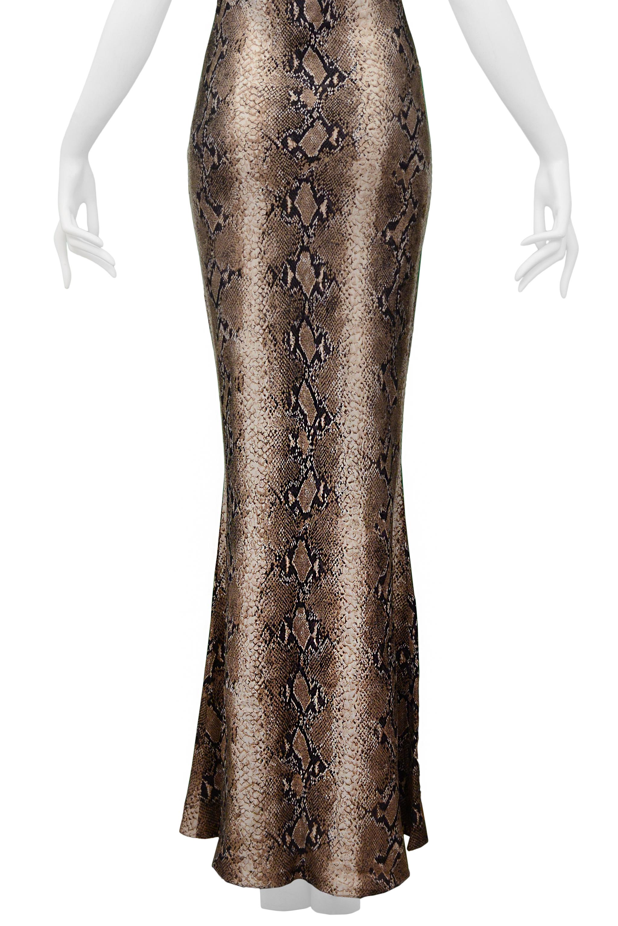John Galliano Brown Tone Snakeskin Print Maxi Length Dress In Excellent Condition In Los Angeles, CA