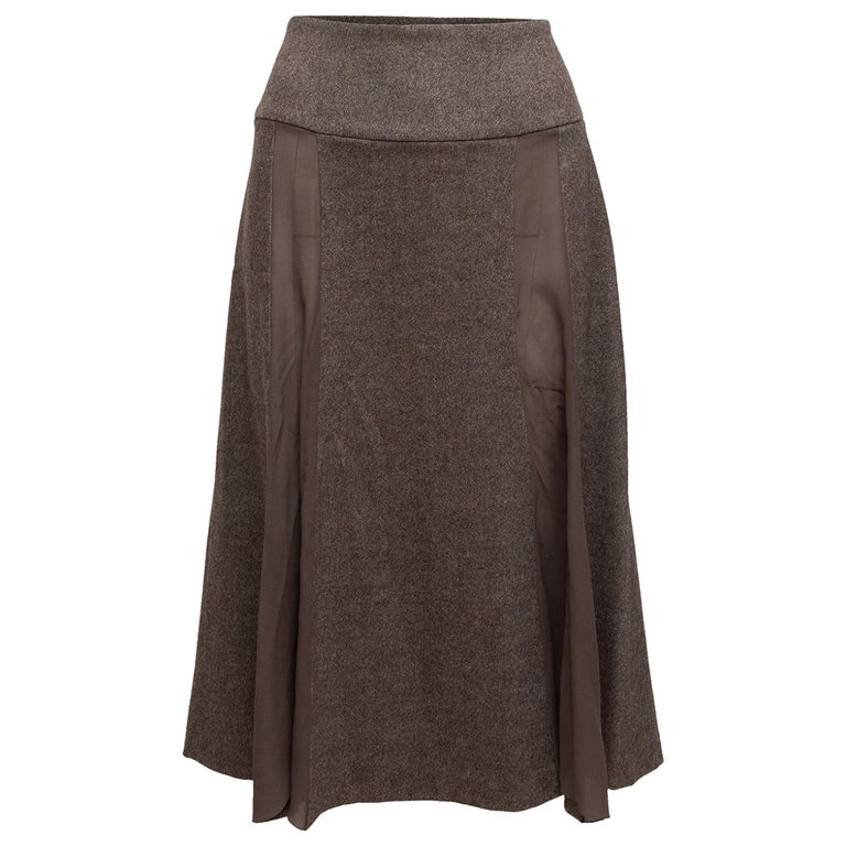 John Galliano Brown Wool & Silk Skirt For Sale