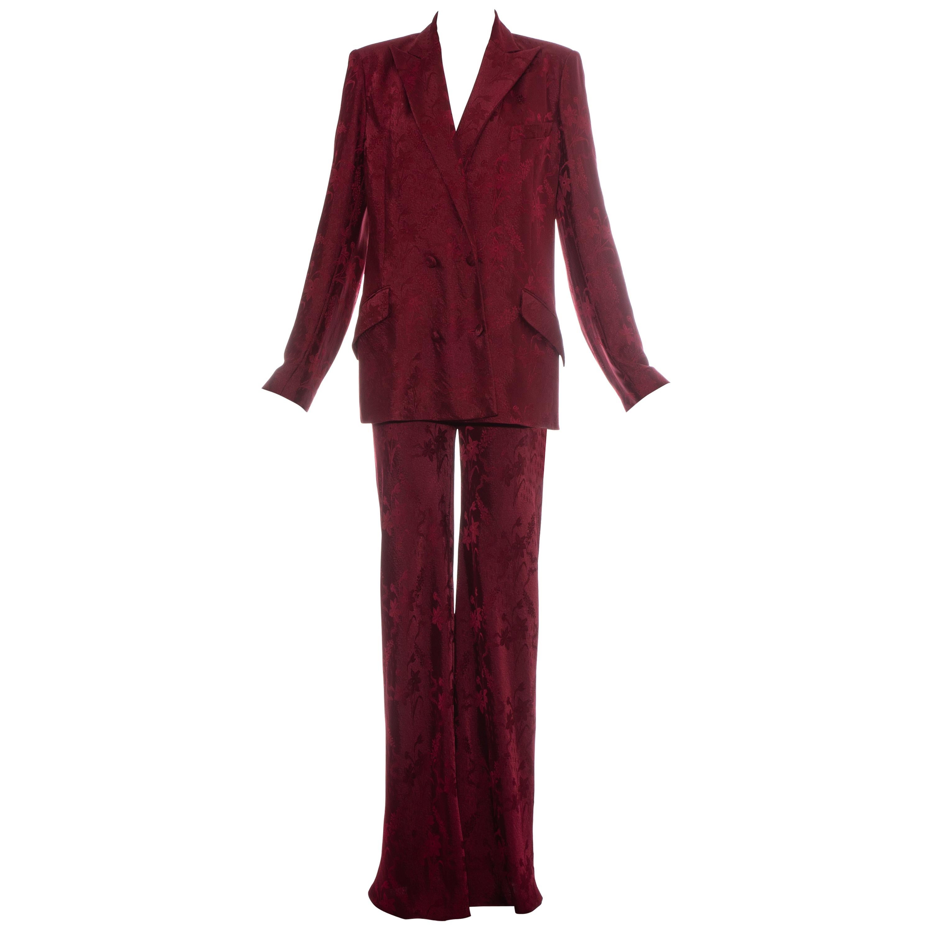 John Galliano Burgundy brocade flared pant suit, ss 1998