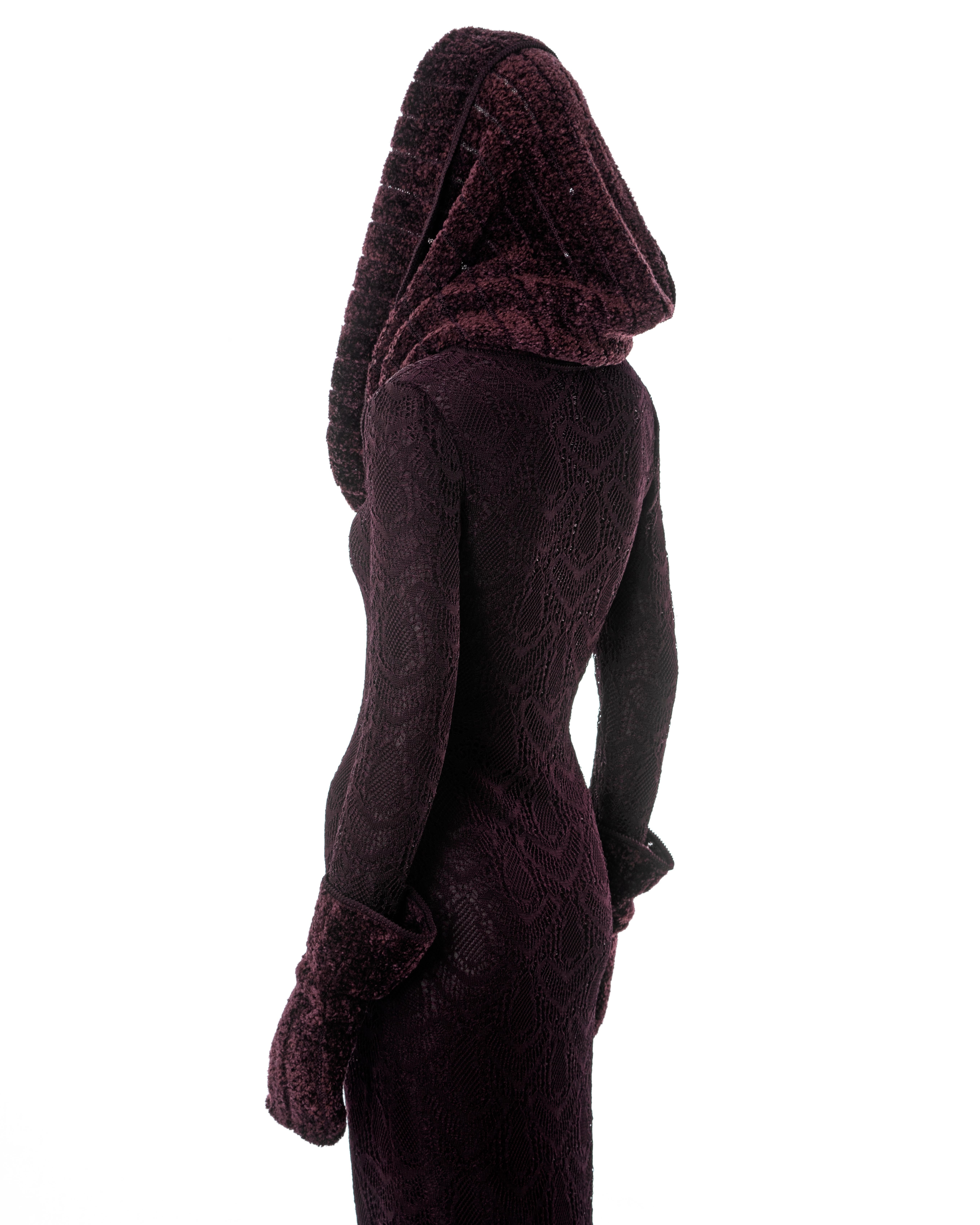 John Galliano burgundy knitted lace and chenille evening dress, fw 1999 5